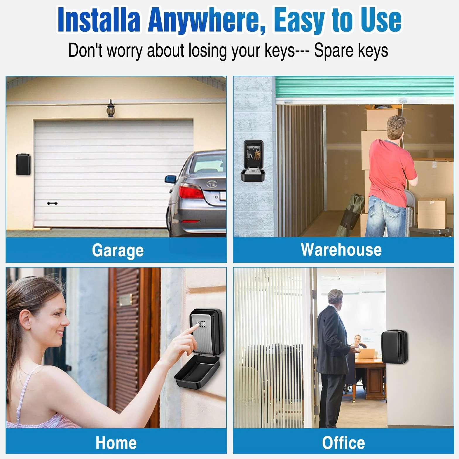 Caja Llaves con Codigo, Grande Caja Fuerte para Llave 4 Dígitos Caja Seguridad Llaves Exterior Impermeable Caja Llaves Pared Antióxido Guarda Llaves Combinacion para Hogar Garaje Oficina