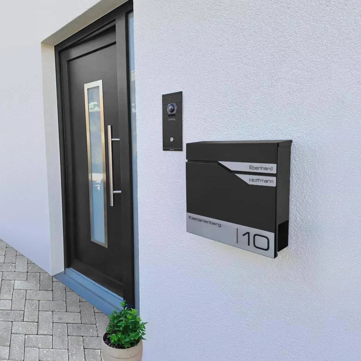 Metzler Buzón Negro para 2 Partes con Compartimento para periódicos y número de casa – Buzón de Pared con Dos Etiquetas de Nombre, Grabado láser, Resistente al Agua e Inoxidable | Albrecht