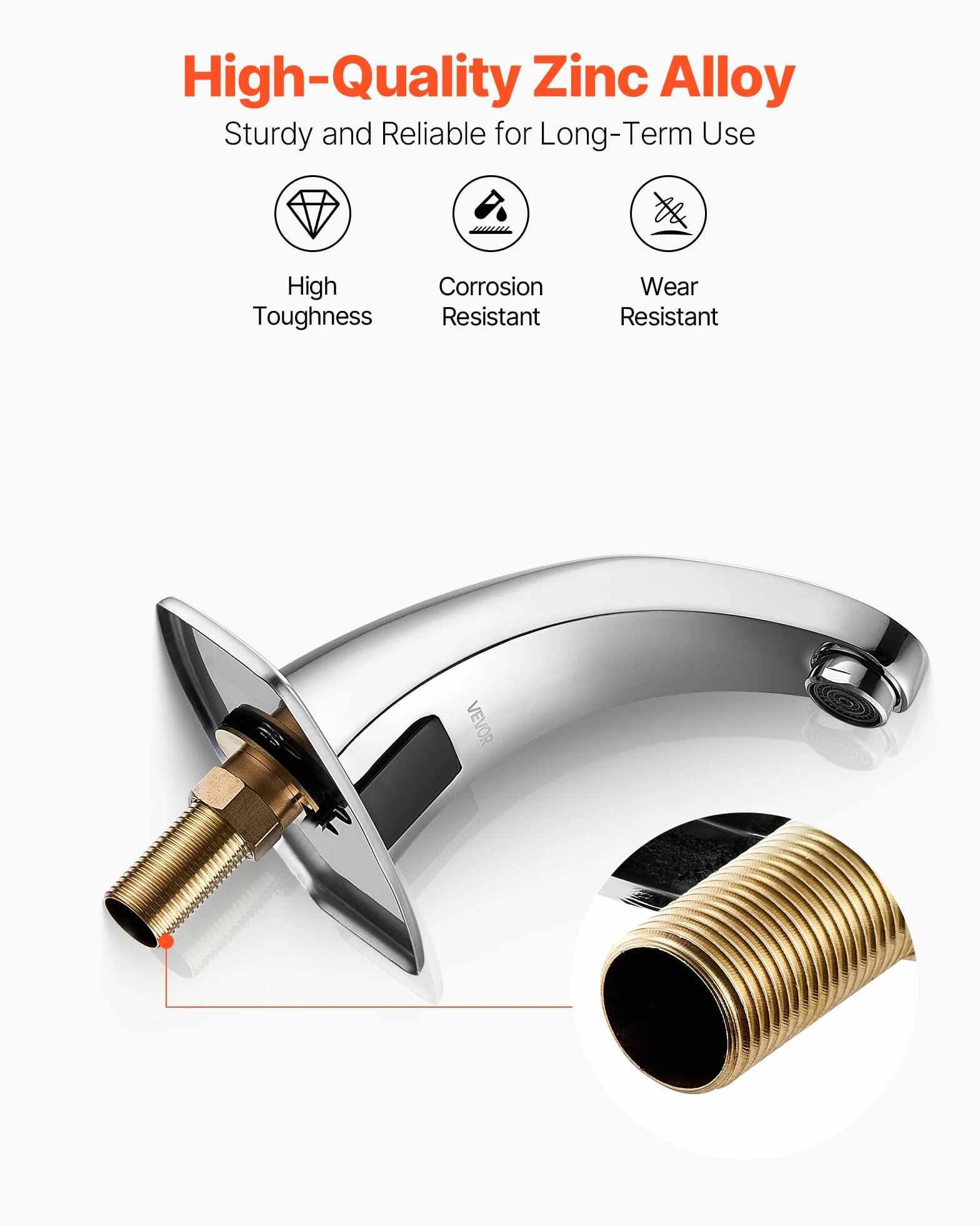 VEVOR Grifo de Lavabo sin Contacto, Grifo Automático para Baño de Solo Agua Fría, Aleación de Zinc, Diseño Delfín, con Tapa G233, Resistente a la Oxidación, 160 x 45 x 125 mm, Cromado Plateado