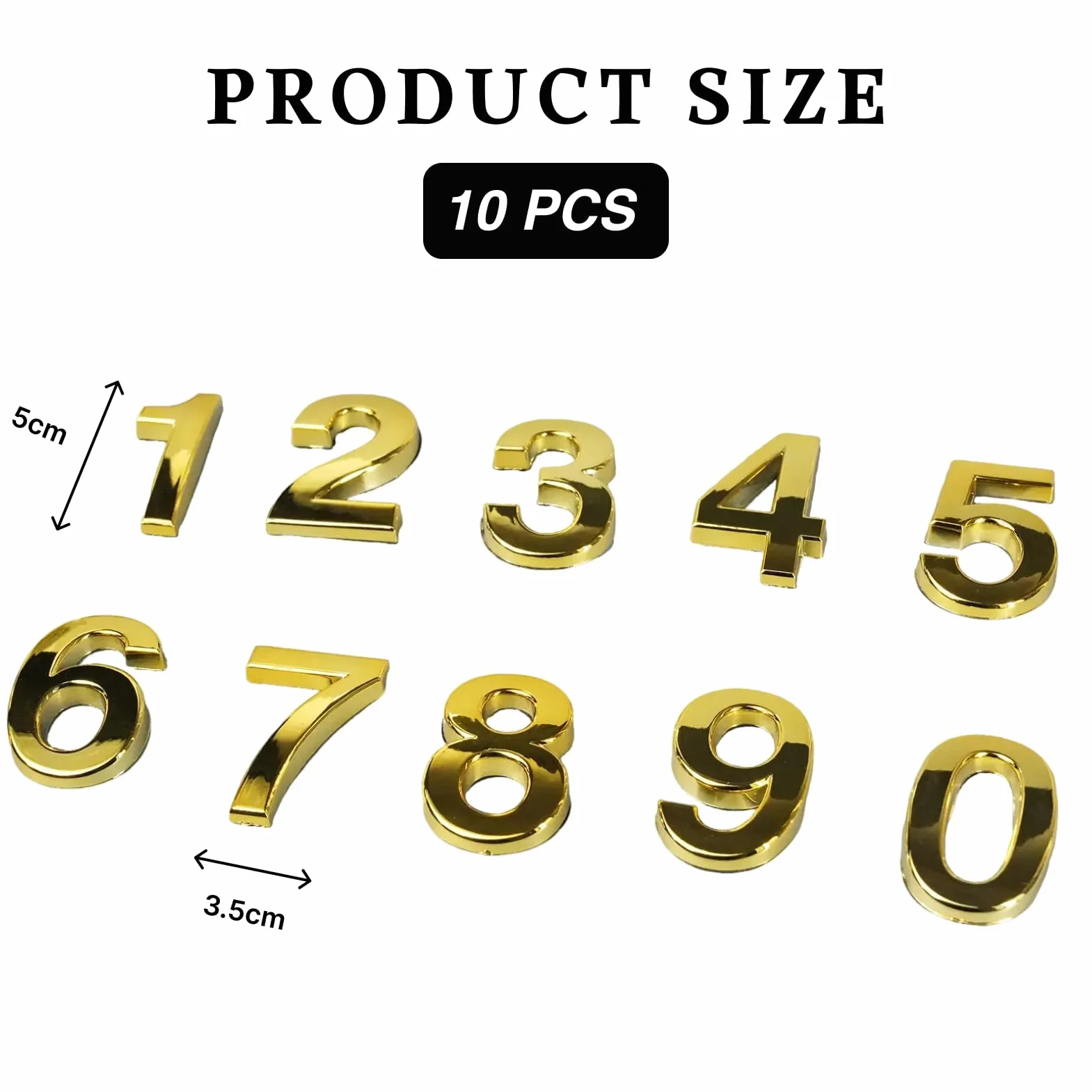 Numeros Adhesivos 5Cm,Numeros Para Habitaciones De Hotel,Numeros Adhesivos Para Buzón 3d Placas De Matrícula Del 0 Al 9 Para Casas Pisos, Oficinas Y Buzones (Dorado, 50mm 10pcs)