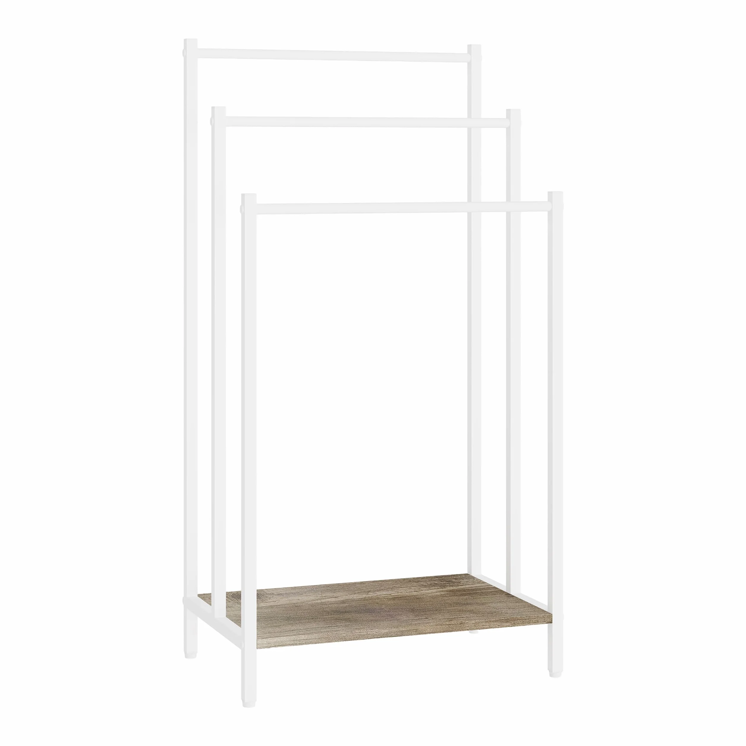 Relaxdays toallero de pie con repisa, Efecto Madera, 3 Barras, 81x43x28 cm, Natural/Blanco