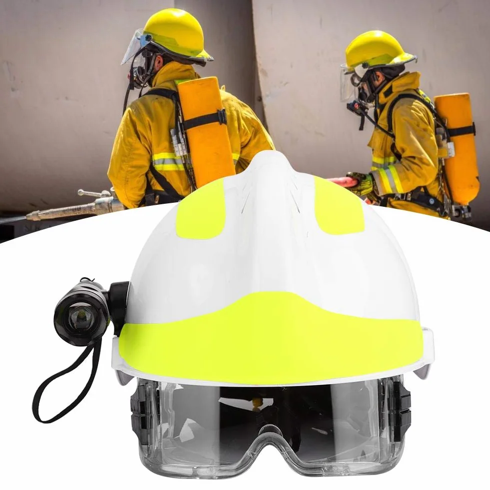 Retenedor de Gafas para Sombrero, Cascos de Seguridad de Rescate de Emergencia Cascos de Seguridad de Rescate de Emergencia Casco Protector antiincendios para Bomberos con Faro y Gafas