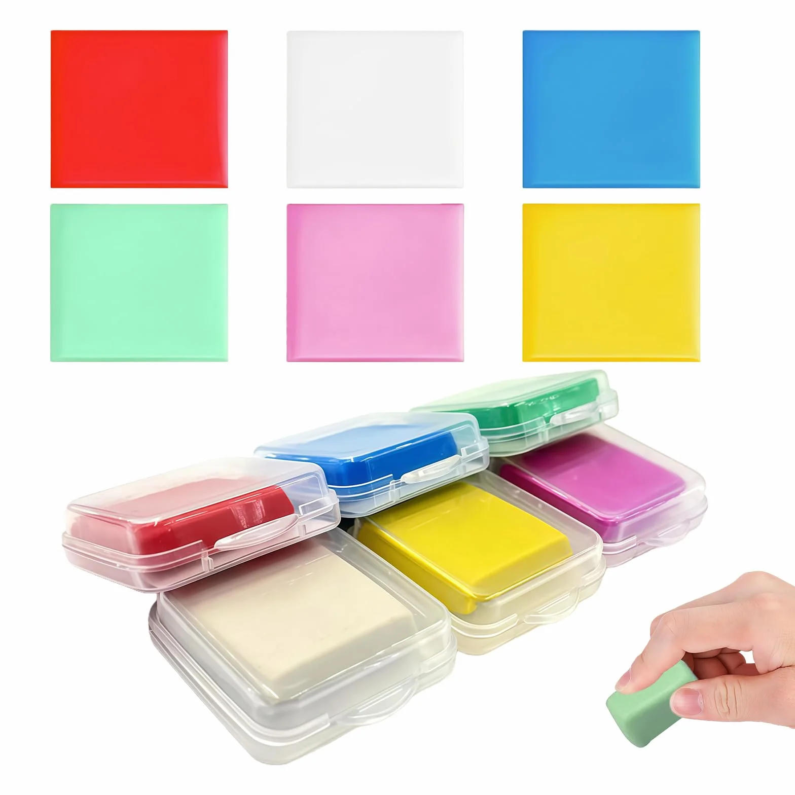 Gomas de borrar moldeables Set 6 colores vibrantes 3.2 x 3.5 x 1 cm