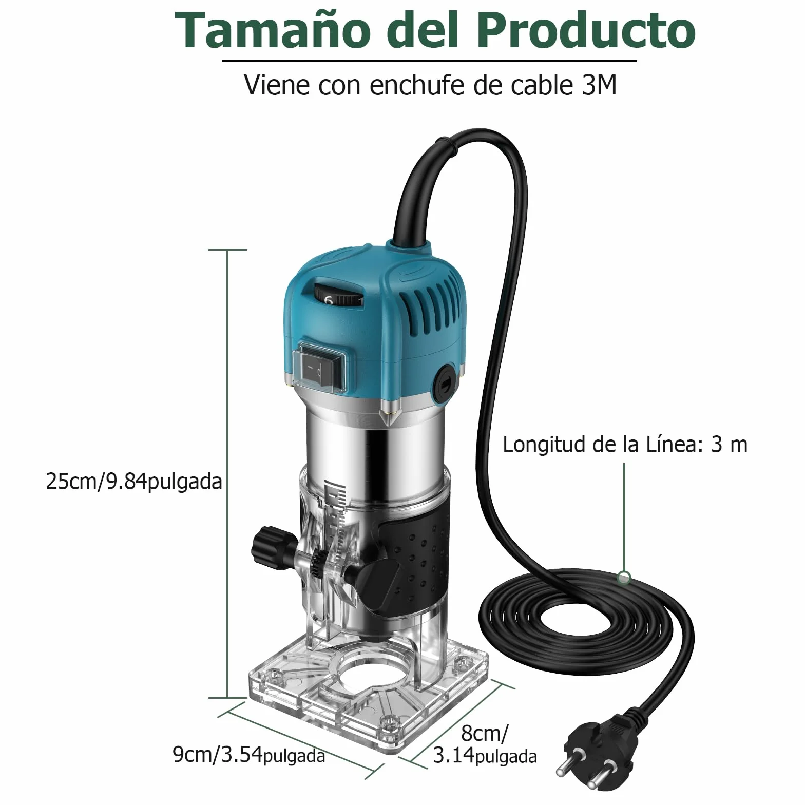 JiGiU Fresadora de Madera 800W Rebajadora Eléctrica 6.35mm(1/4 pulgada) 30000r/min con Función de Control de Velocidad para Ranurado Rectificadora con 15piezas Fresas