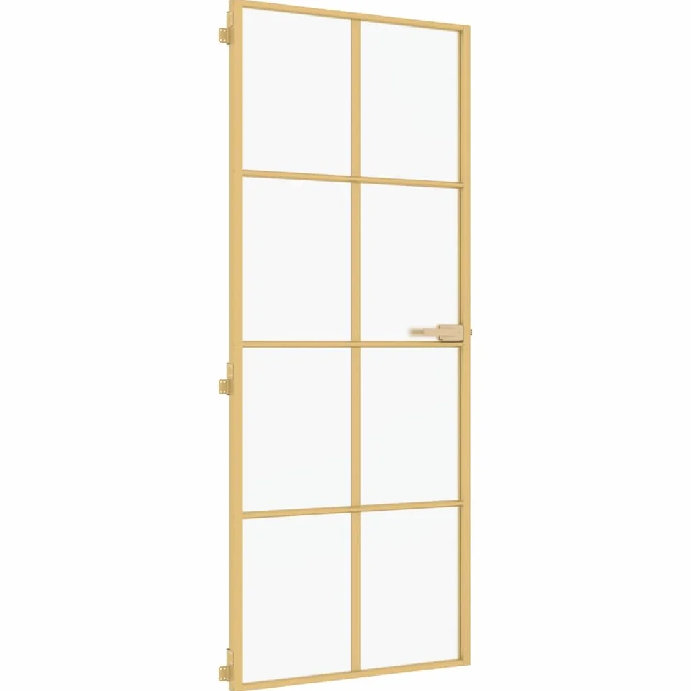vidaXL Puerta de Interior, Puerta de Panel, Panel de Privacidad, Puerta Decorativa para Dormitorio Baño, Vidrio Templado y Aluminio Dorada
