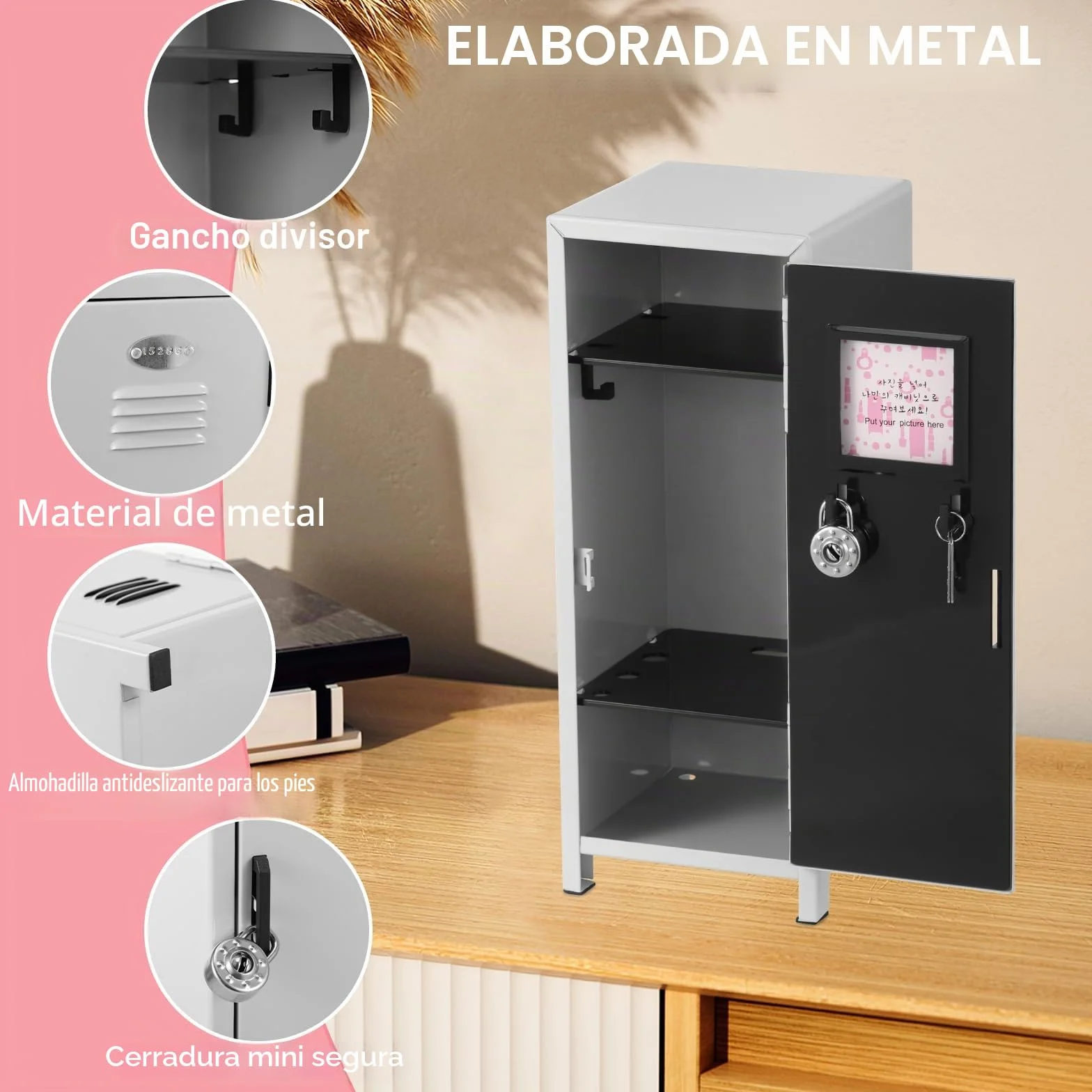Mini taquilla con cerradura y llave 27,5 x 10,5 x 10,5 cm metal roto almacenamiento escritorio portátil