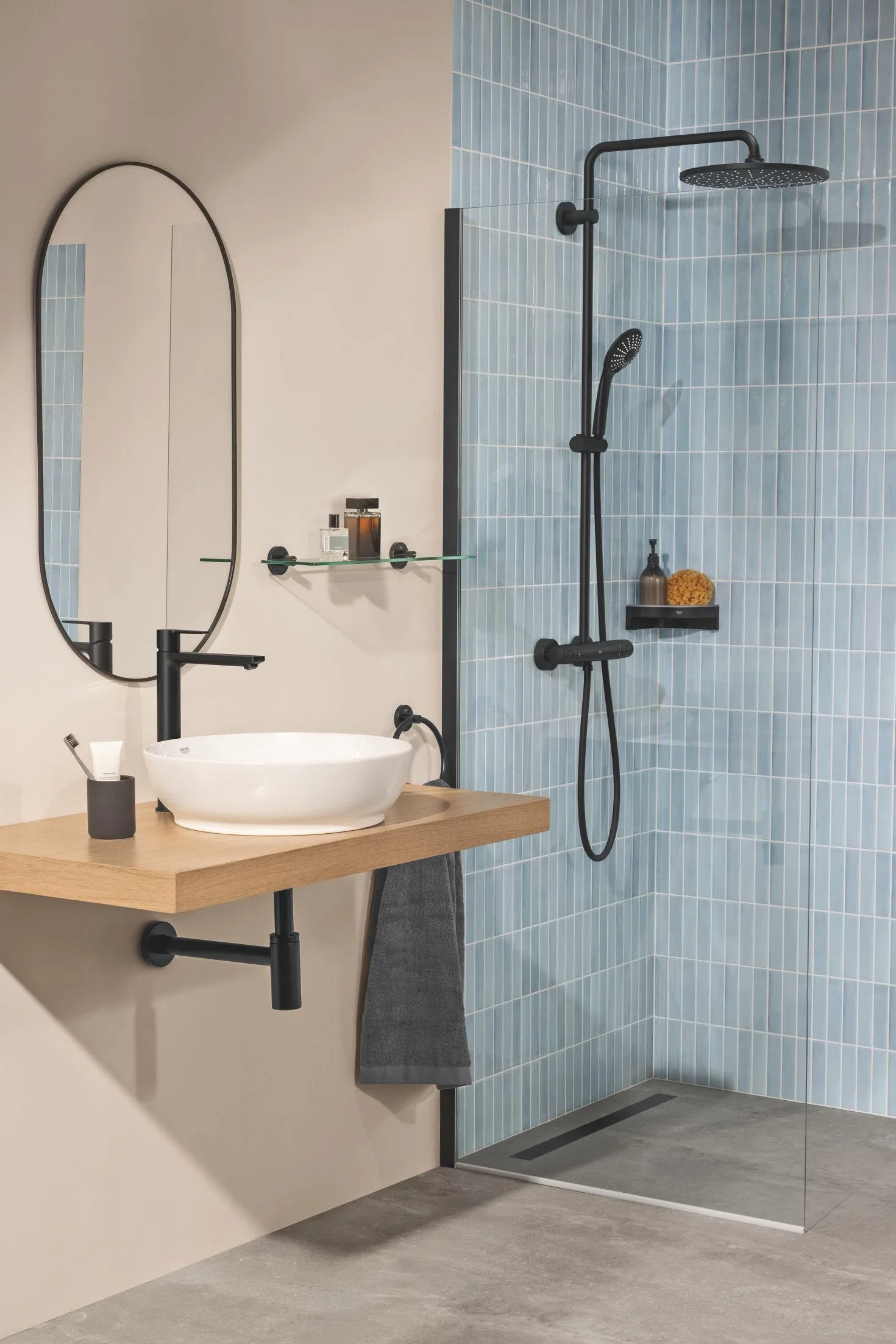 GROHE Start Quickfix - Repisa de cristal 530 mm, Negro Mate 412022430