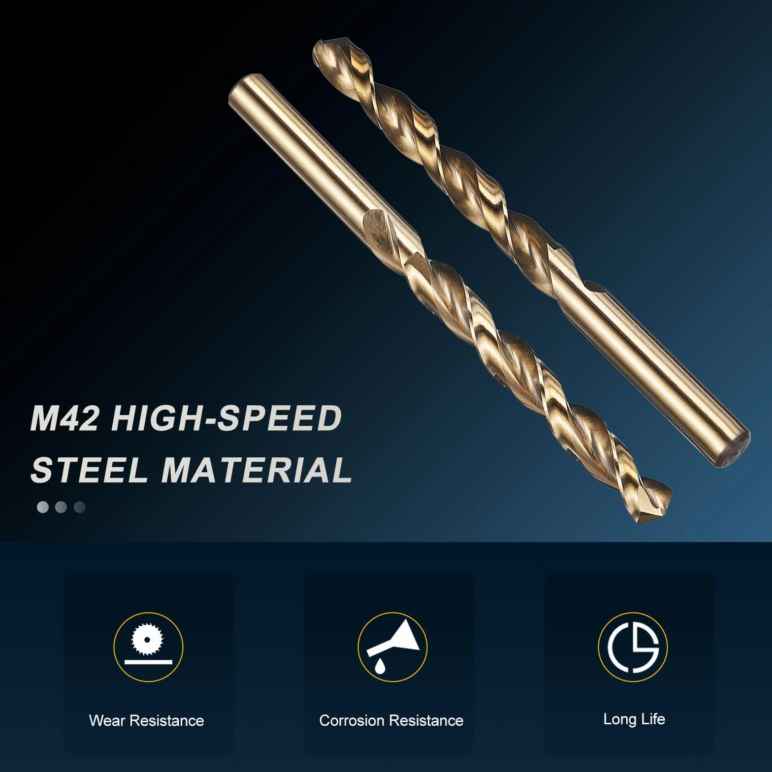 PATIKIL Brocas de 10mm, Acero de Alta Velocidad M42 con 8% Cobalto, Vástago Recto Jobber 135°, Acabado Dorado para Aleación de Titanio de Alta Temperatura y Metal Duro - Paquete de 2