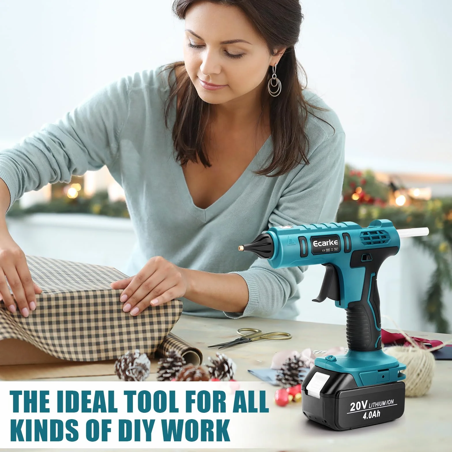 Ecarke Pistola de Pegamento Inalámbrica Compatible con Batería de Litio Makita 18V - Ideal para Reparaciones, Manualidades y Bricolaje - Incluye 20 Barras de Pegamento(Solo Herramienta)