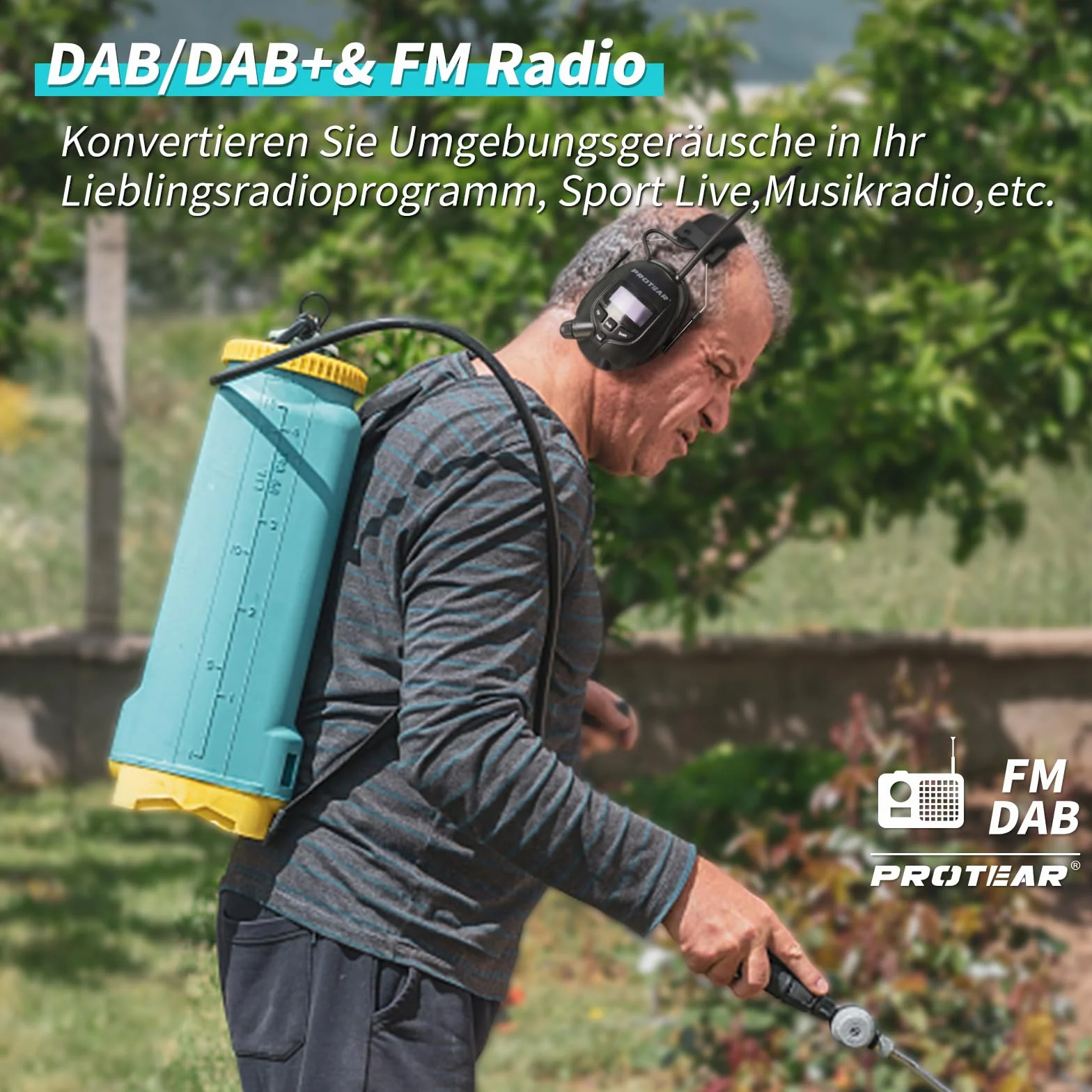 Protección auditiva con radio DAB+ FM Bluetooth 5.2 orejeras seguridad batería litio SNR 30 dB
