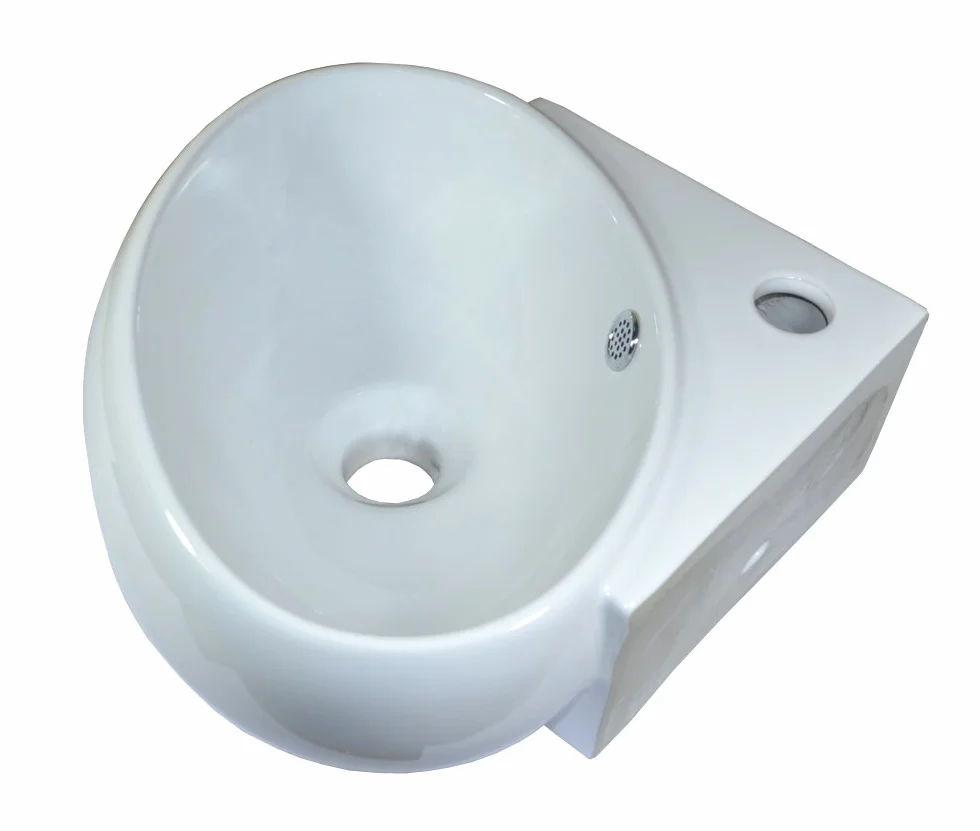 Omeere - Lavabo de cerámica para esquina (39 x 37,5 cm, montaje en pared, ovalado, semicírculo), color blanco