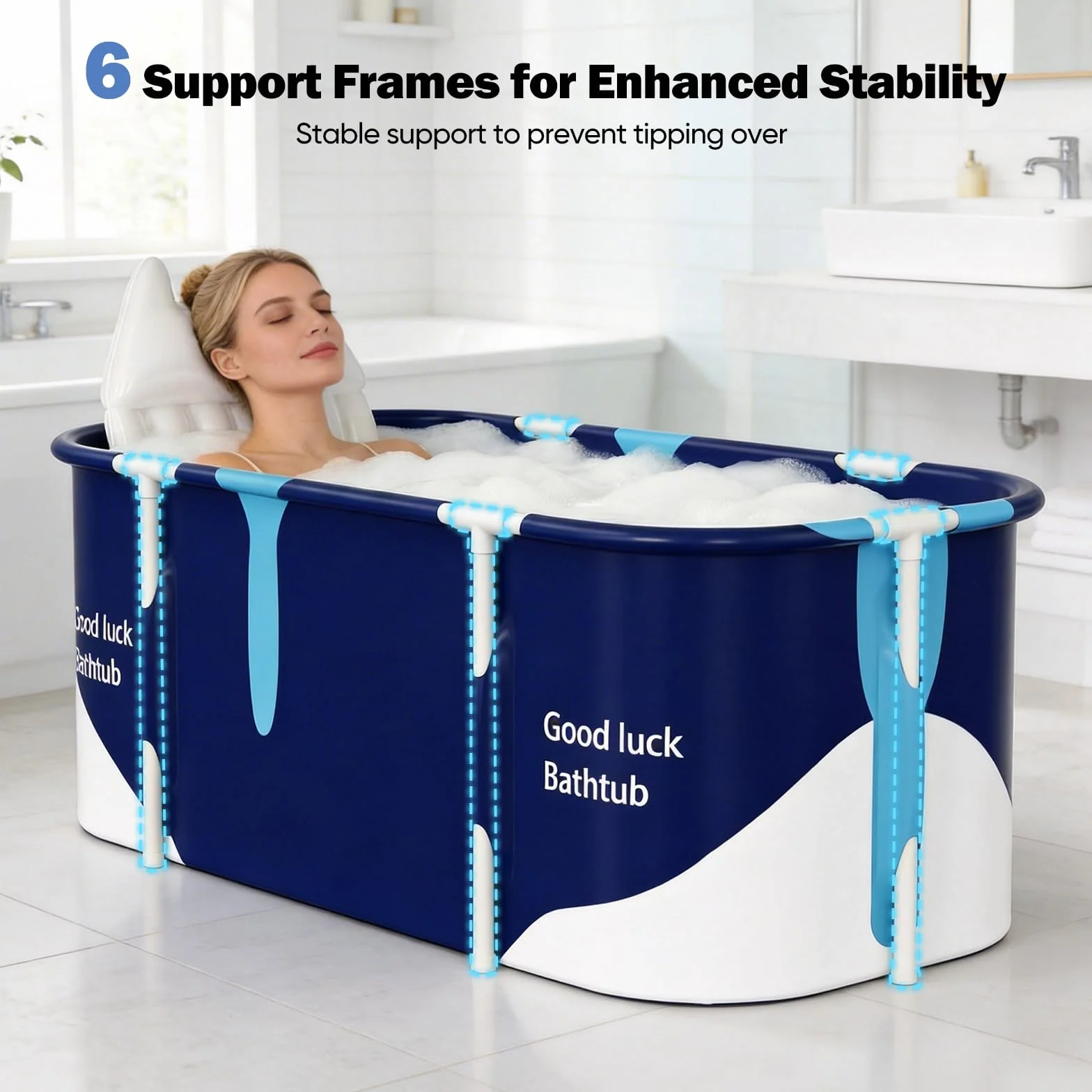 Bañera plegable para adultos, 5 capas, aislada, portátil, con asiento y respaldo acolchados, diseño de doble drenaje, ahorra espacio para baño caliente, baño frío y baño de burbujas