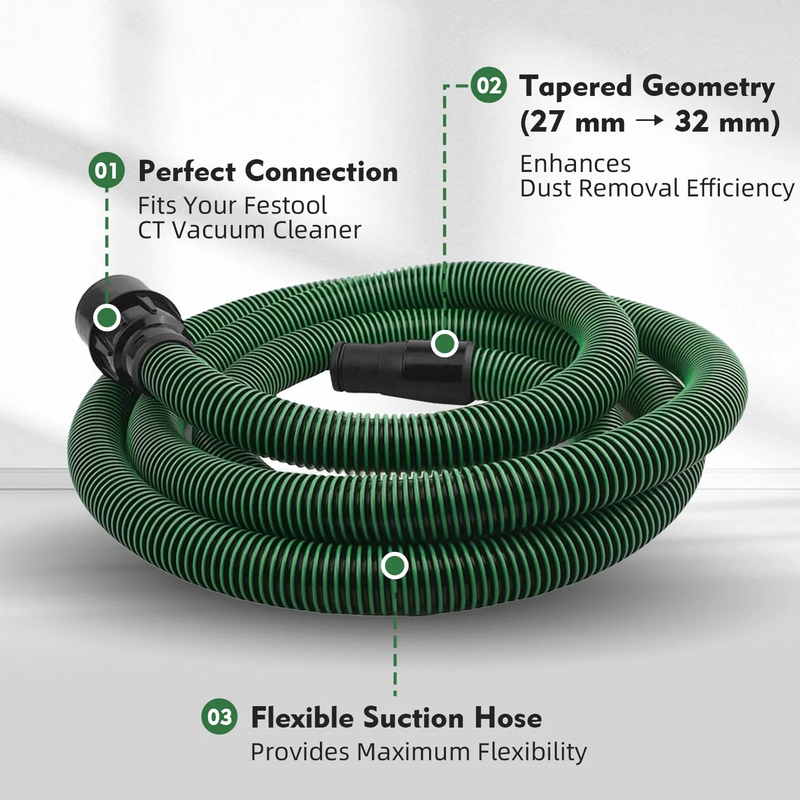 Tubo de Aspiración de Polvo 5 m Compatible con Festool CT 26/36/48, CT 15/25, CT Mini & CT Midi desde 2019, D27 (Ø35 mm) Tubo de Aspiración para Lijadoras y Sistemas de Aspiración