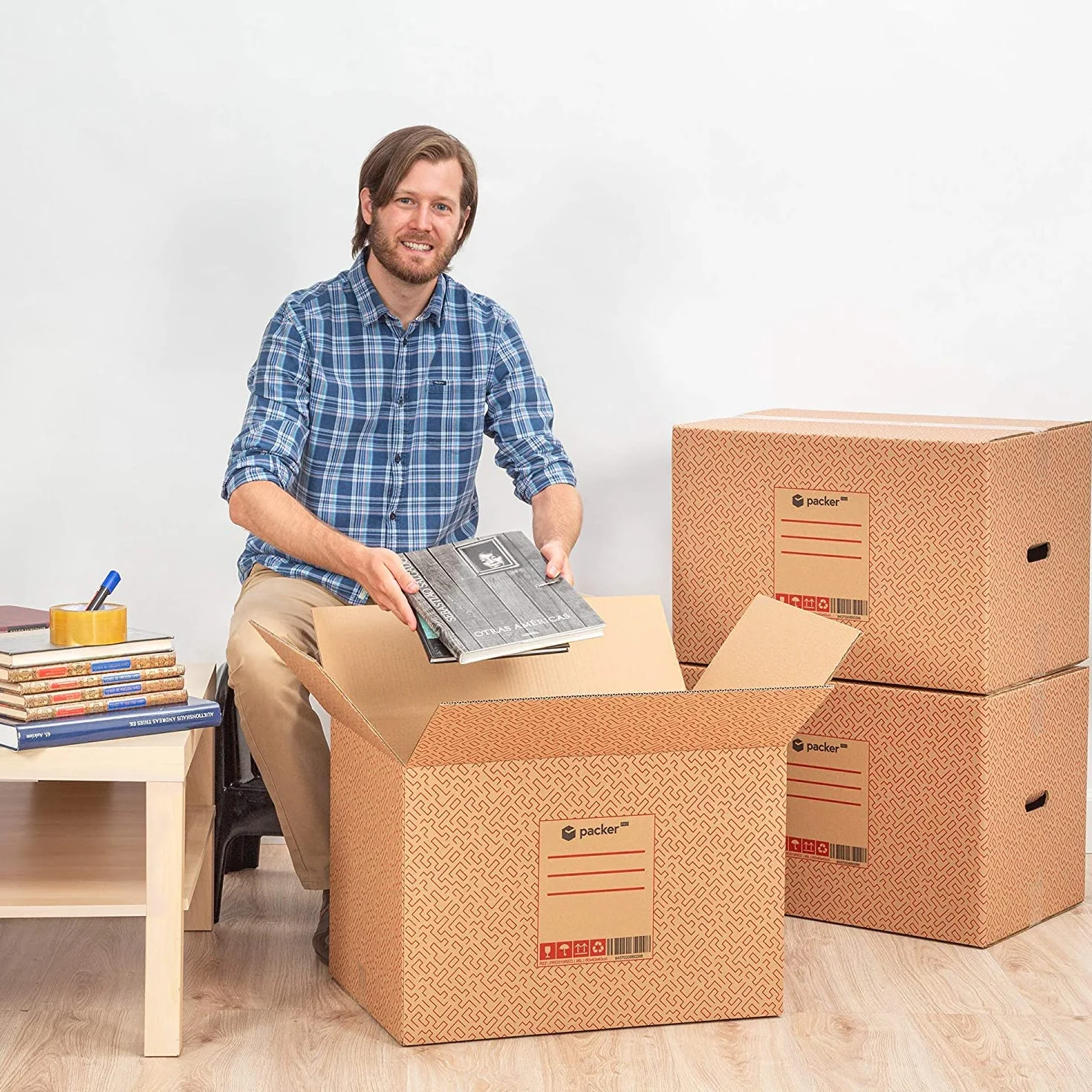 Cajas Carton para Mudanzas Resistentes con Asas Rojas 60x40x40cm