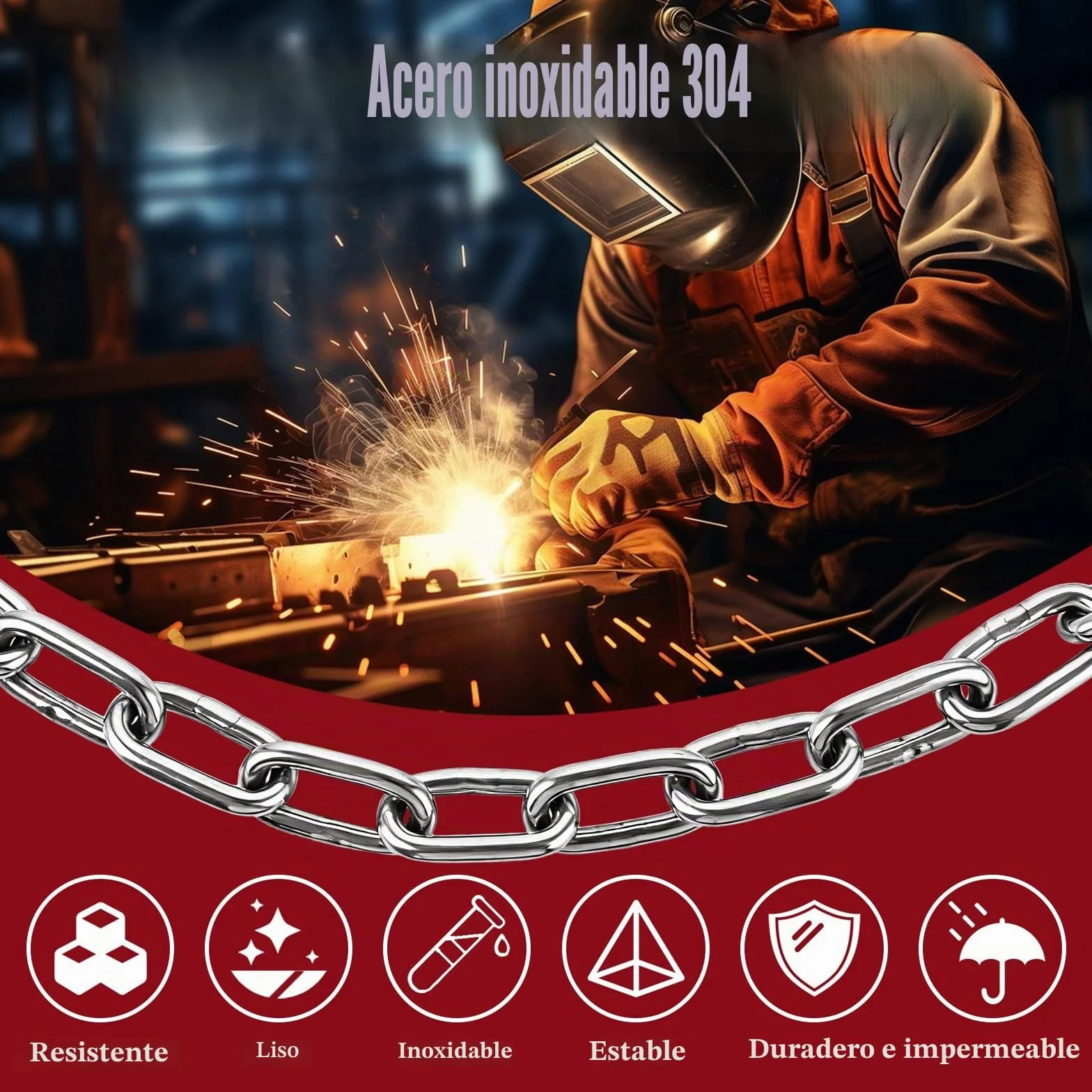 Cadena de acero inoxidable de 6 mm, cadena de acero inoxidable de 4 m, cadena de eslabones largos, cadena de eslabones de acero inoxidable, cadena de eslabones