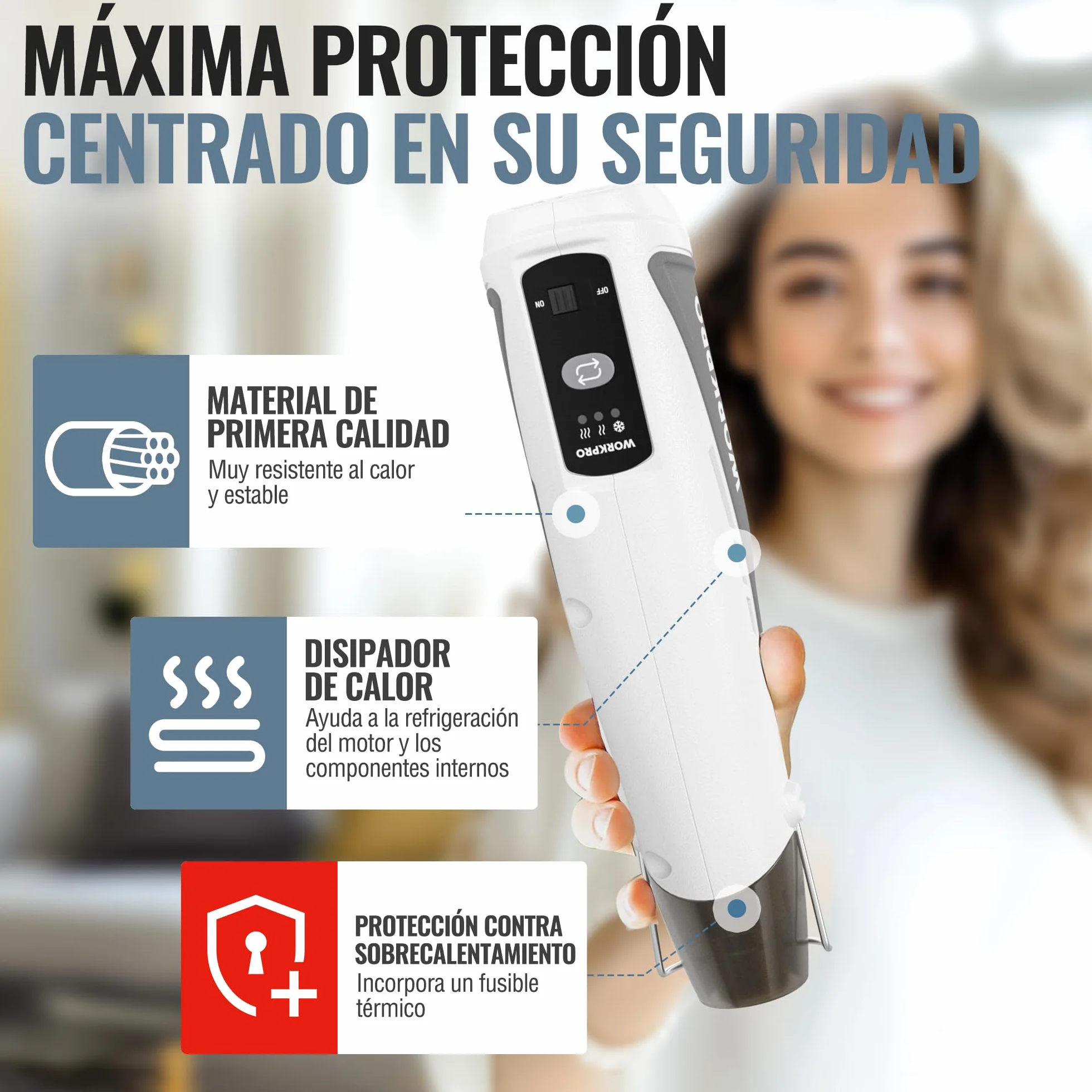 WORKPRO Mini Pistola de Calor de 7,2 V, Pistola de Aire Caliente Inalámbrica, 3 Temperaturas(Frío/150℃/360℃), Calentamiento Rápido, con Boquilla Reflectora, 2000 mAh, Ideal para Manualidades y DIY
