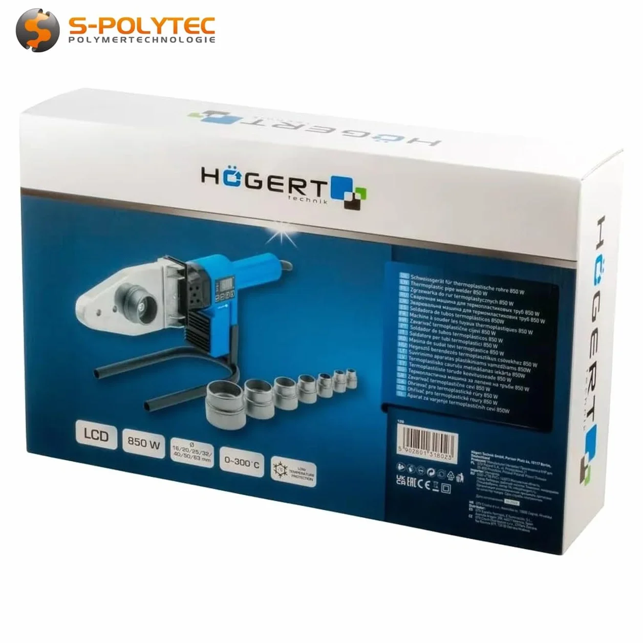 Soldadora profesional para soldadura a tope de PPR, PE, PVC, PP, PB, PPN 16-63 mm, soldador de tubos de plástico en maletín, pantalla digital hasta 300 °C (máquina de soldadura de manguitos, PPR)