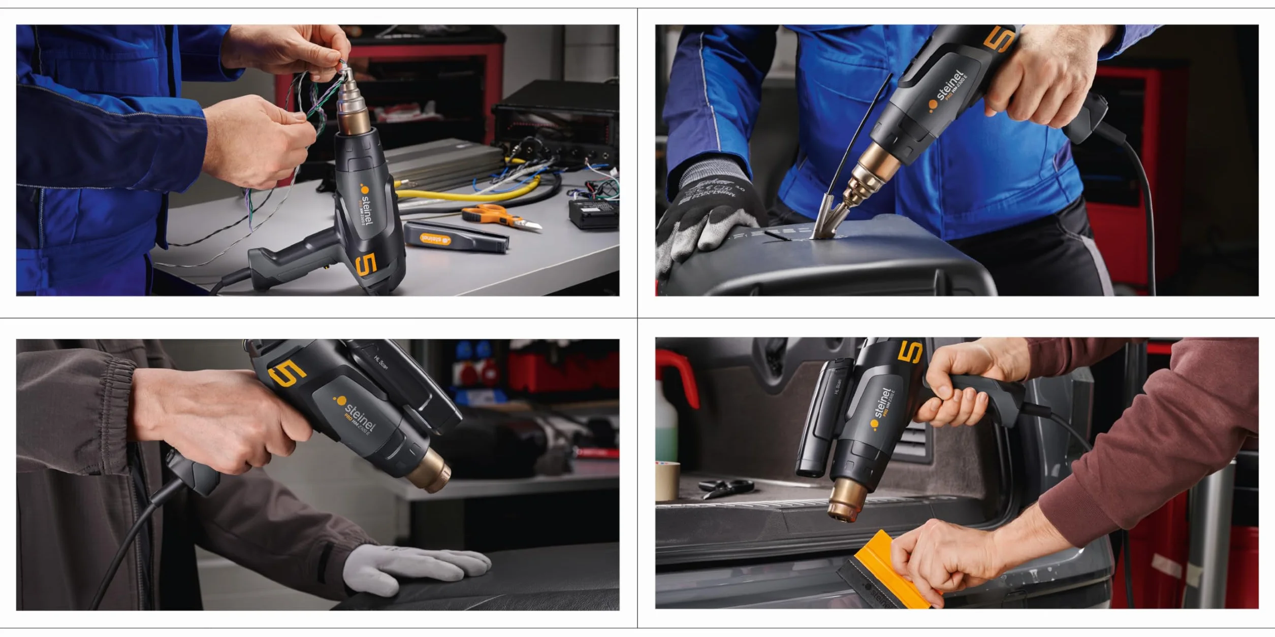 Steinel Pistola de aire caliente HM 2320 E Set, incl. boquillas y tubo termorretráctil, pistola de aire caliente profesional 2300 W, 80°-650°C, pantalla LCD, calefacción cerámica