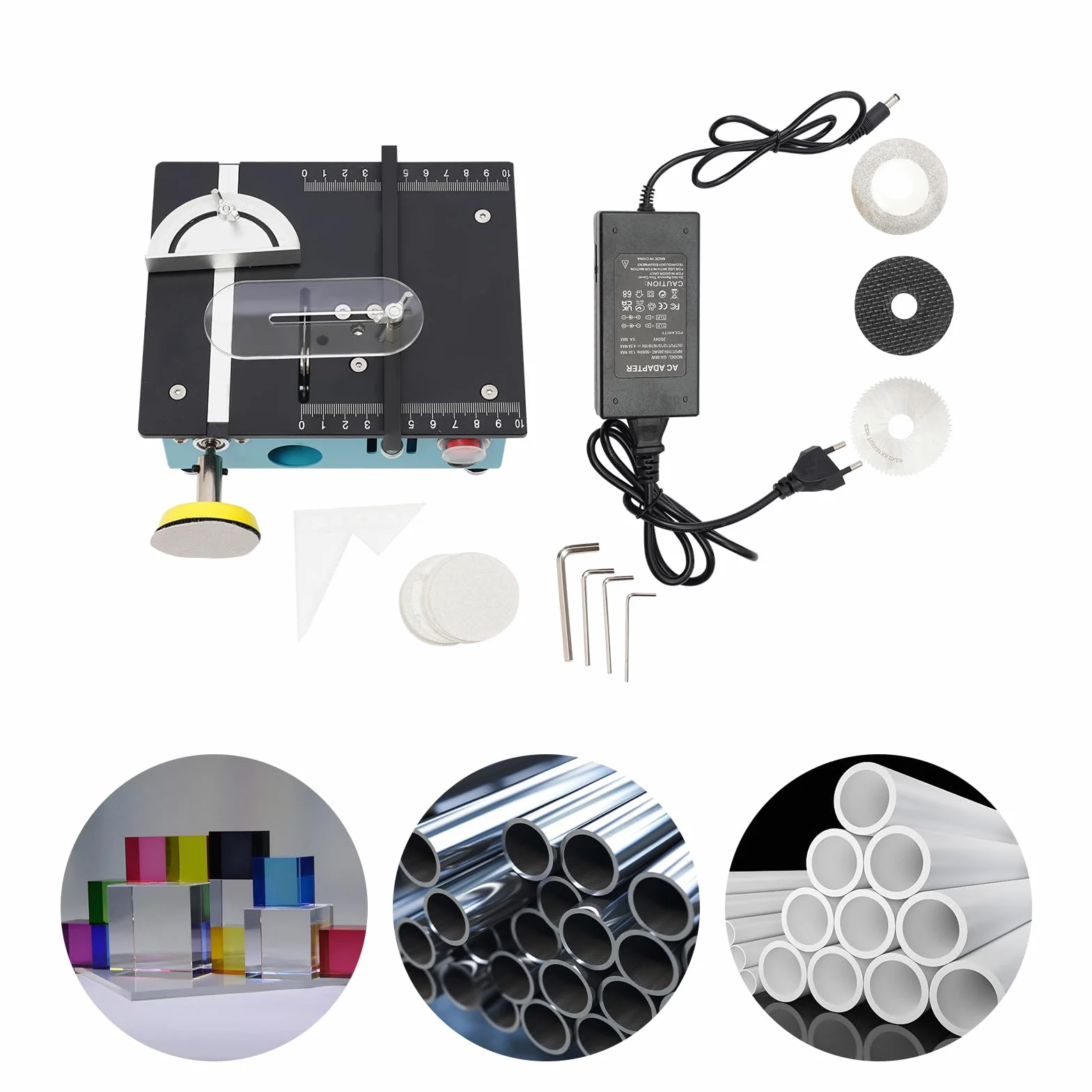 Mini sierra de mesa 96 W Power Mini Multifunción 5000RPM 7 velocidades 0-90 ° corte para bricolaje, madera y acrílico