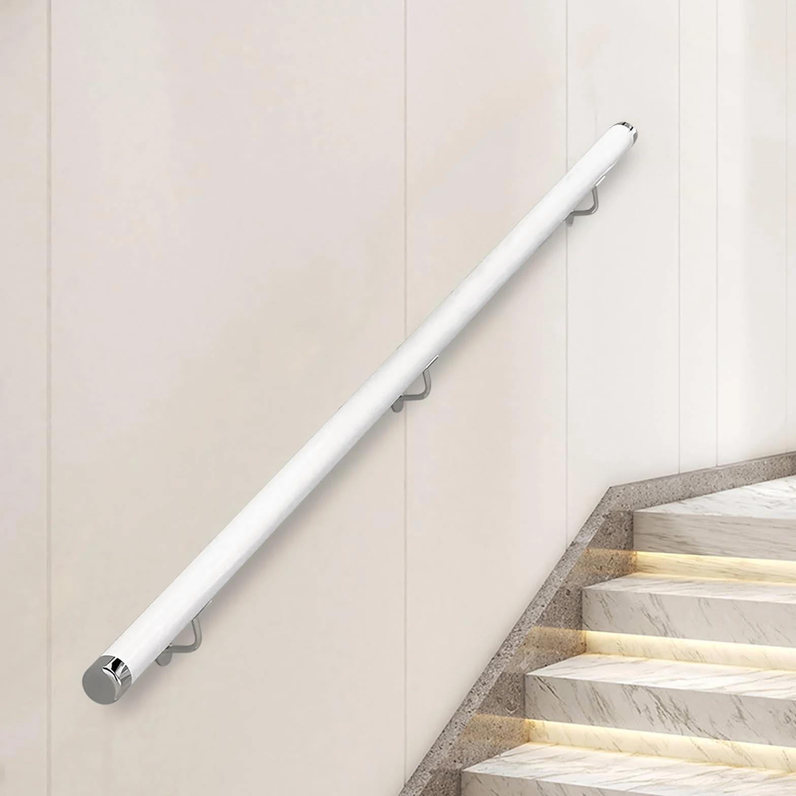 Pasamanos Escalera Madera, Barandilla de escalera antideslizante con soportes, Contra la Pared Kit de Barra de Agarre de Seguridad Para Ancianos y Niños, para Pasillo Villa Loft (Blanco, 250cm)