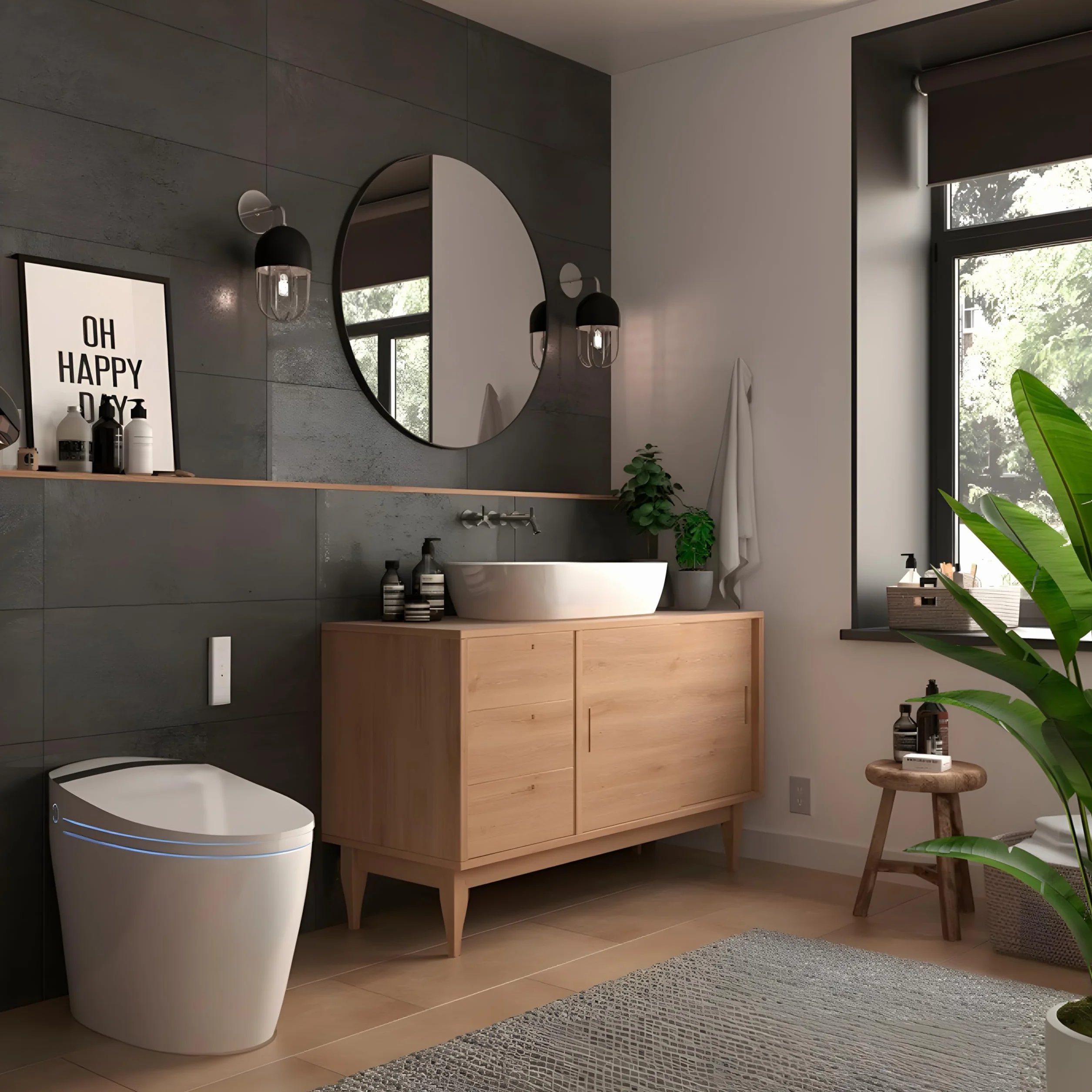 Nashi Aldara iPlus 5 - Inodoro Inteligente estilo japones | wc con App móvil y mando tapa automática, calefactable, chorrito y secado | Salida dual suelo o pared