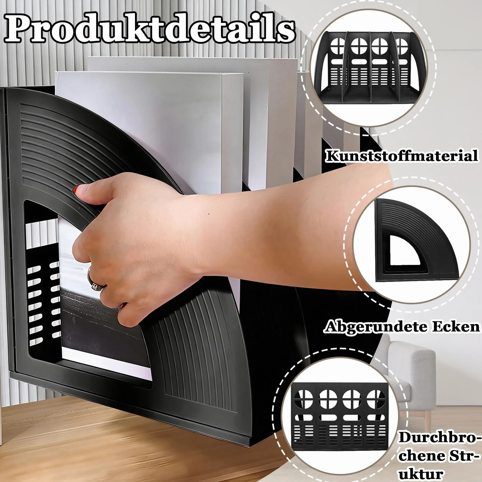 Archivador de Revistas 4 Compartimentos Vertical Plegable Negro