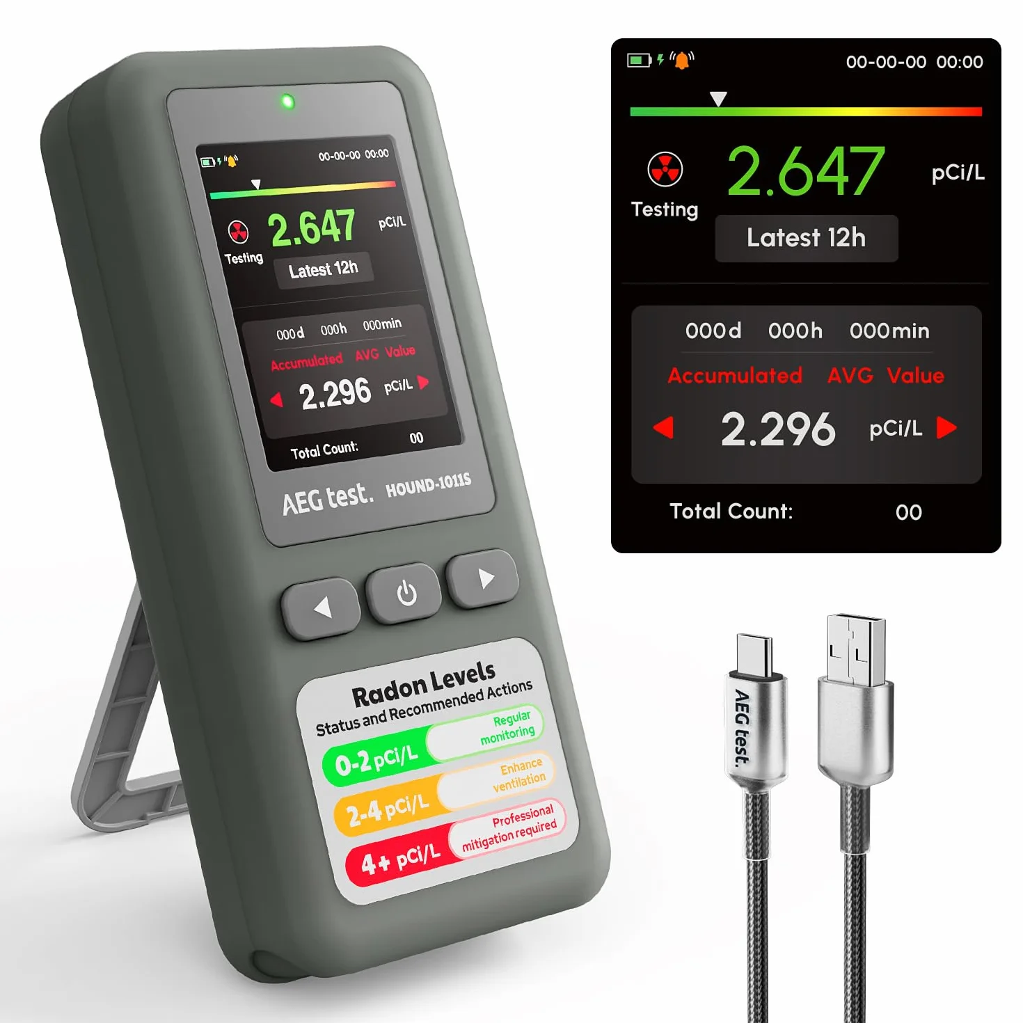 Detector de radón portátil HOUND-1011S, Sensor de Alta precisión para el hogar, Alarmas sonoras y visuales