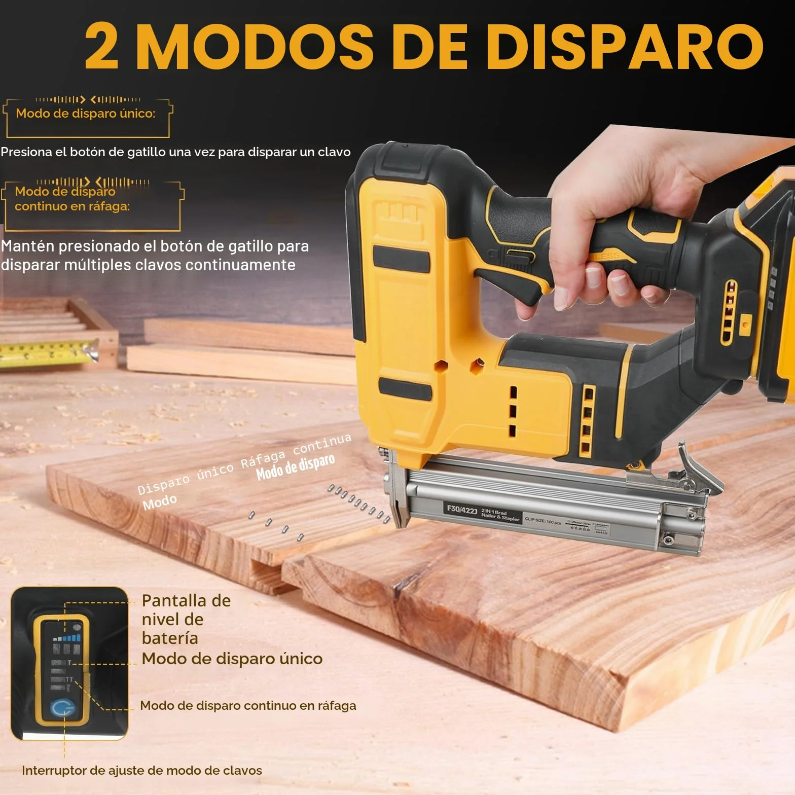Clavadora Brad Inalámbrica para Batería Dewalt 20V Max, Pistola de Clavos Grapadora de Batería 18GA, Clavadora Grapadora Eléctrica 2 en 1 con 1000 Clavos y 1000 Grapas para Mejoras del Hogar y