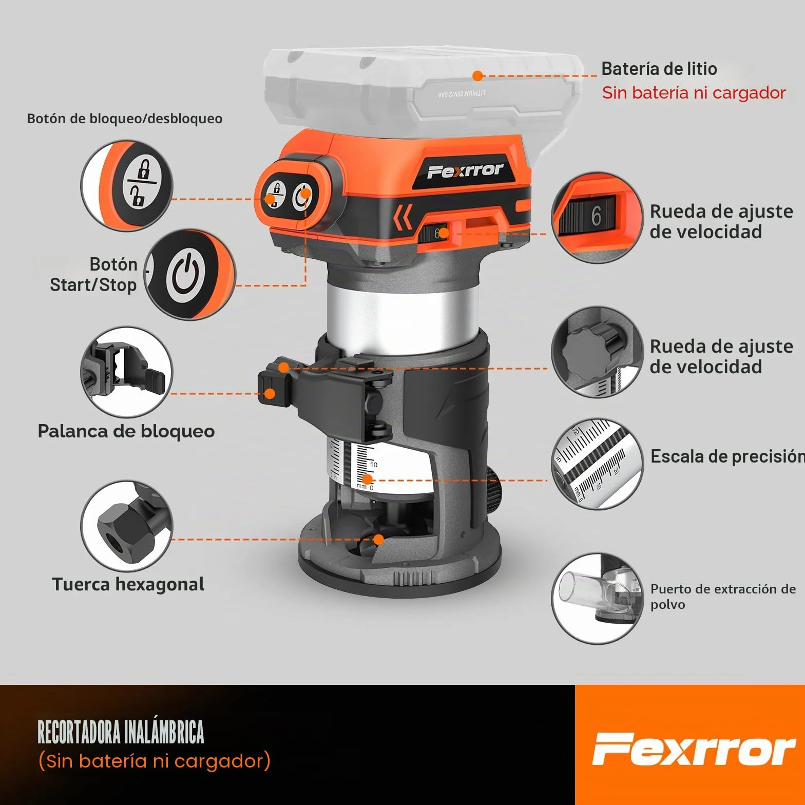 Fresadora de Madera Compatible con Makita 18V Batería, Fresadora de Mano con 6 Velocidades, Motor Sin Escobillas, 30000 RPM, 5 Piezas Fresas (Sin Batería)