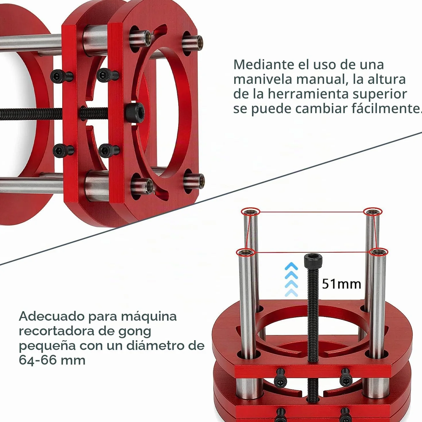 Mesa Fresadora para Madera de Aleación de Aluminio, Placa Fresadora Router Table,Negro Placa de Inserción de Mesa + Rojo Base, Adecuado para Mesas Fresadoras con un Diámetro de Motor de 64-66 mm
