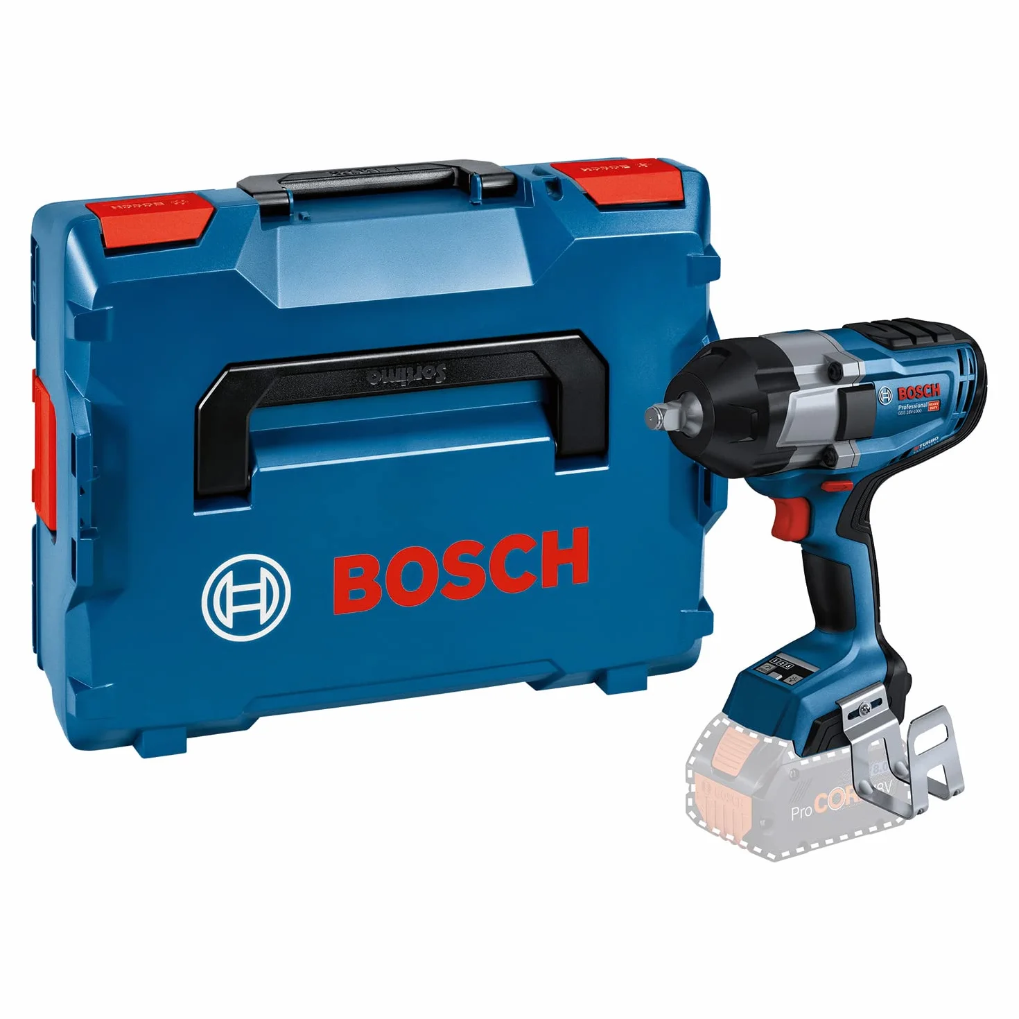 Bosch Professional 18V System atornillador de impacto a batería BITURBO GDS 18V-1000 (incl. gancho para escalera, bandeja para L-BOXX, L-BOXX, sin batería/cargador)