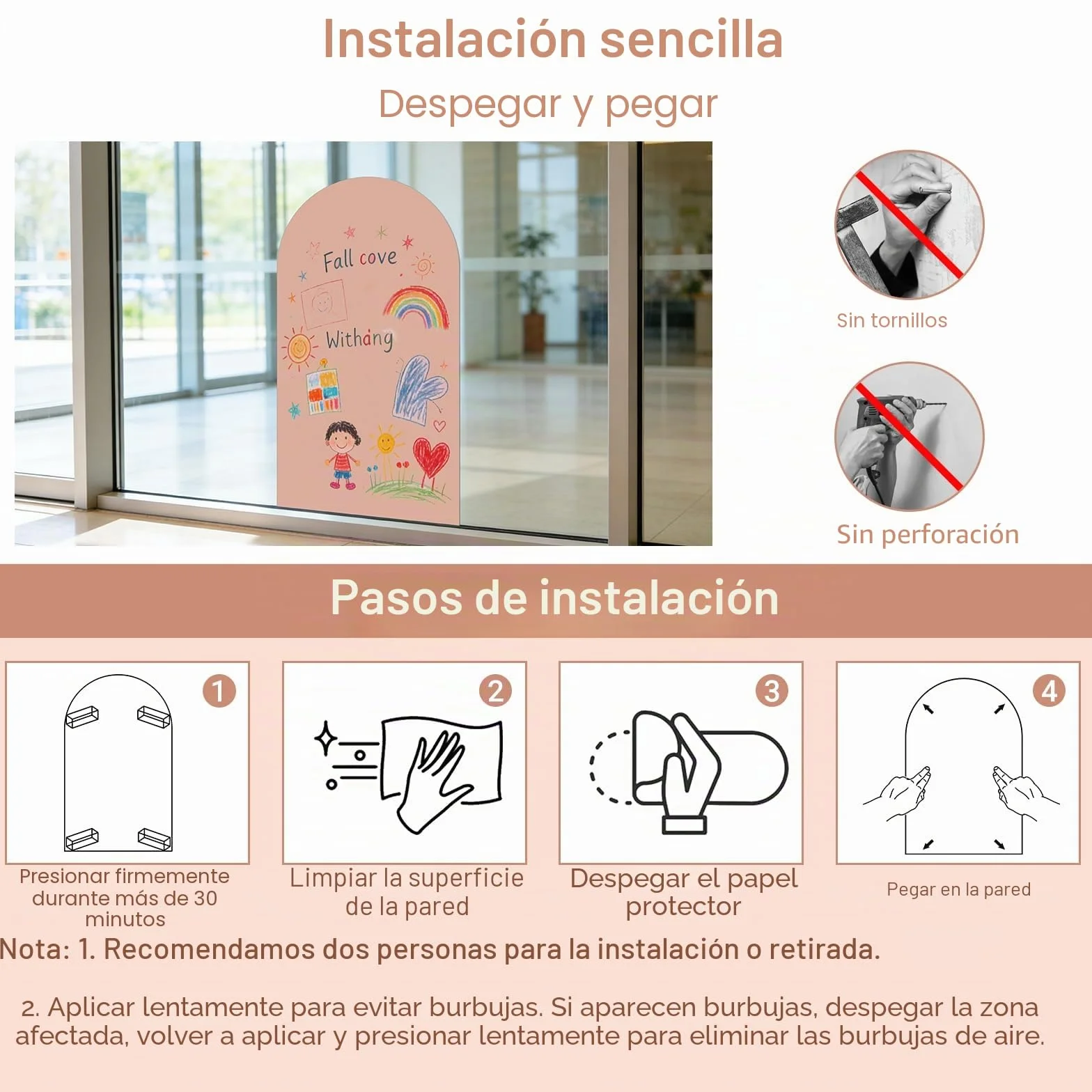 Pizarra Magnética Adhesiva de Pared 80 x 40 cm – Pizarra Negra Borrable en Seco con Tizas, Imanes y Paño (Rosado)
