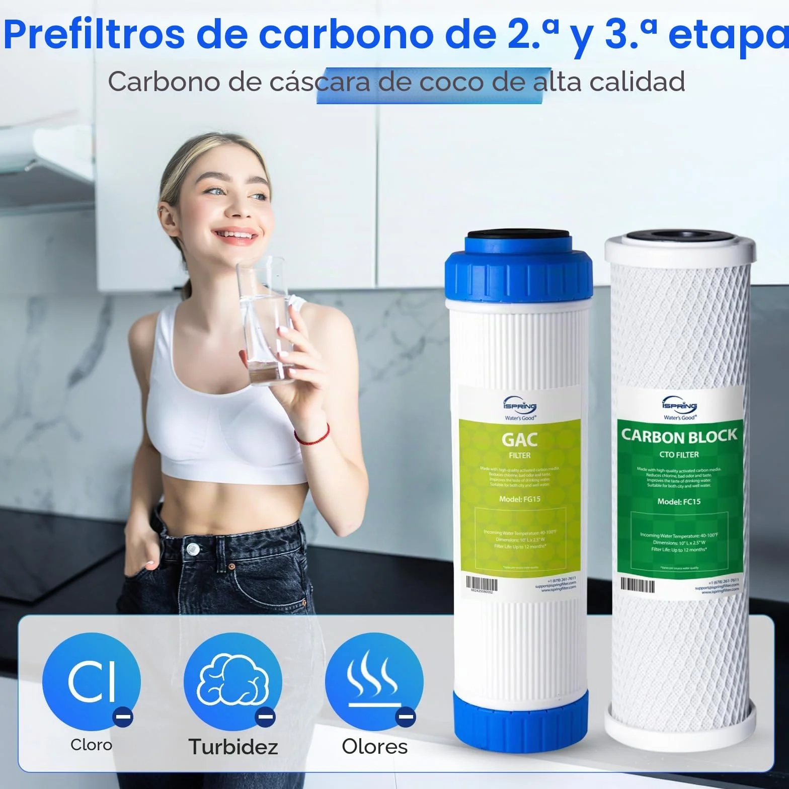 iSpring F10KU Juego de Cartuchos de Filtro de Repuesto, 1 Año, para Sistemas de Ósmosis Inversa UV Minerales Alcalinos de 7 Etapas, 10 piezas, Blanco