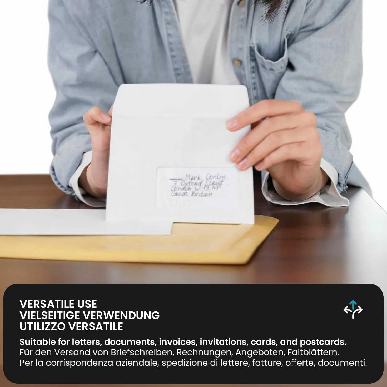Netuno 100 blanco DL 110 x 220 mm 80 g sobres papel solapa recta ventana derecha cierre autoadhesivo interior azul para cartas facturas ofertas y folletos