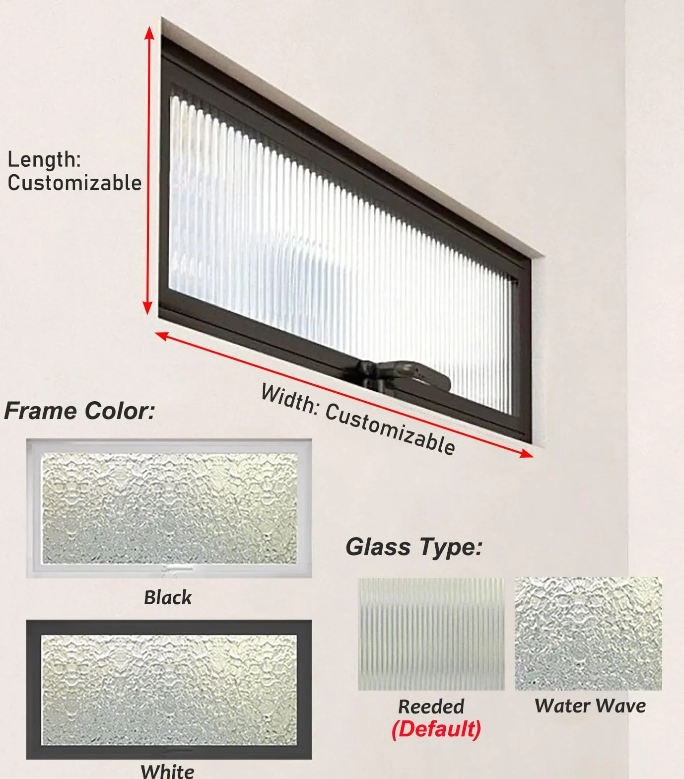 Ventanas Ventana de Baño Pivotante de 360 ​​grados con Vidrio Estriado, Ventana de Travesaño de Cobertizo con Manija, Ventanas de Reemplazo Rectangulares, Ventana Empotrada para Garaje/oficina(White,9
