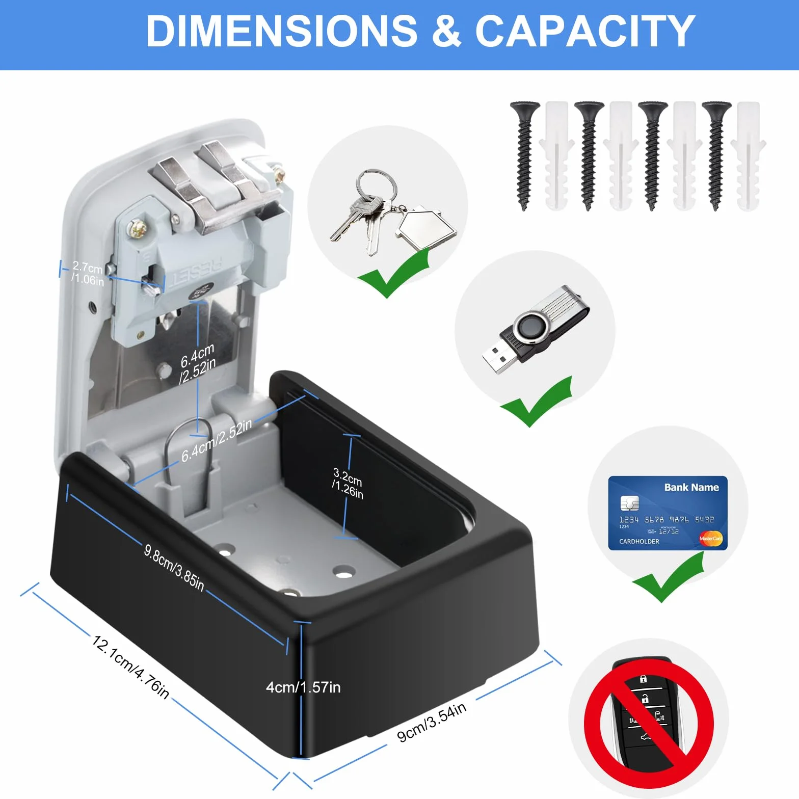 ZHEGE Caja Fuerte Llaves Montaje en Pared, Caja Llaves con Codigo de 4 Digitos Exterior, Caja Seguridad Llaves para Bloque de Pisos, Oficina, Hogar, Garage, Almacén, Airbnb (Negro)