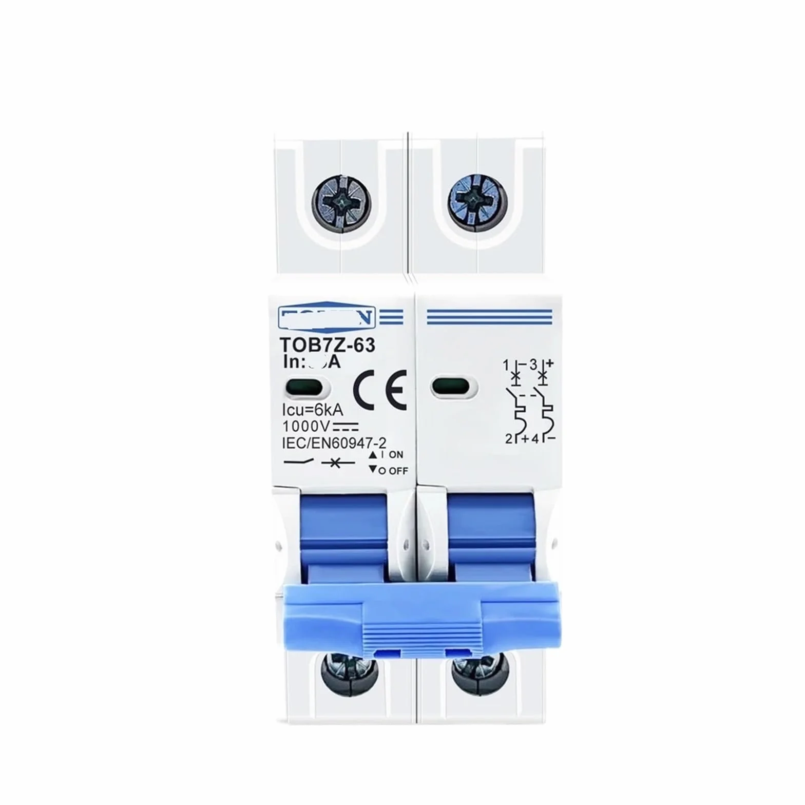TOB7Z-63 2P DC 1000V Disyuntor en miniatura solar 3A 6A 10A 16A 20A 25A 32A 40A 50A 63A DC adecuado for sistemas fotovoltaicos(32A)