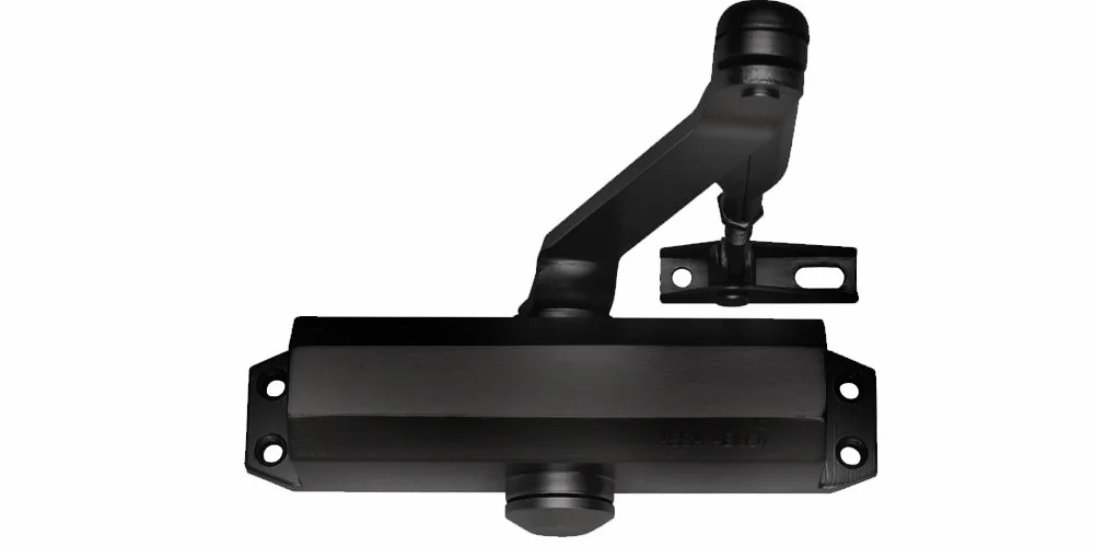 TESA DC110 DC110-1-9005 cierrapuertas, EN 3, brazo articulado, apto para puertas cortafuegos, acabado Negro RAL 9005, control de cierre regulable, ajuste de velocidad y golpe final, uso interior