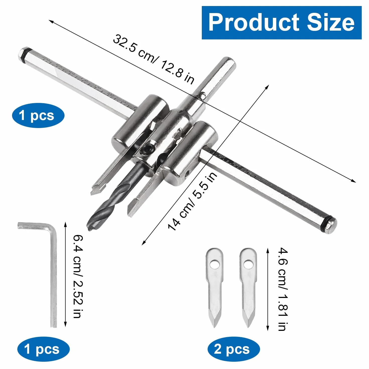 Juego de Brocas de Sierra de 30-300mm Carpintería Agujero Ajustable, Broca de Sierra Circular Ajustable para Orificios, Aleación Aeronave Taladro para Herramientas de DIY Carpintería
