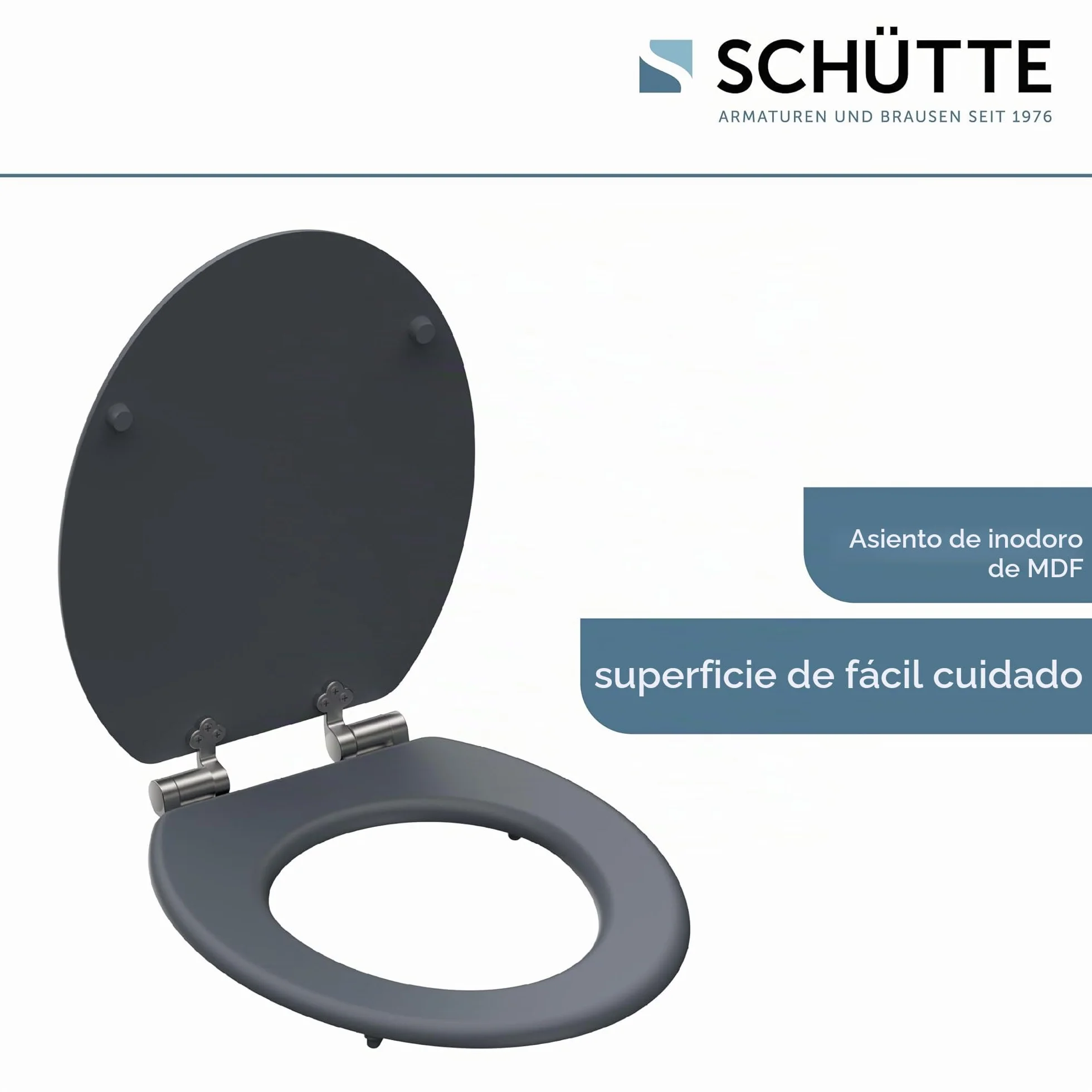 SCHÜTTE Spirit Grey Asiento de inodoro con tapa y descenso automático de núcleo de madera (carga máxima de 150 kg), gris
