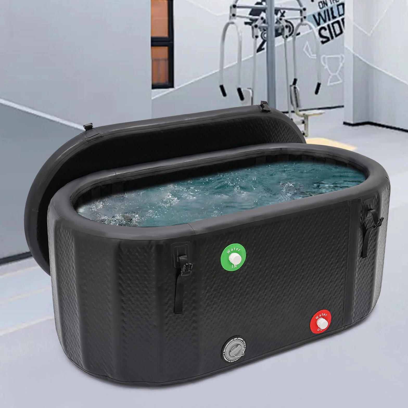 Bañera de hielo inflable de 370 litros, dimensiones 150 x 80 x 67 cm, bañera de hielo ovalada para adultos, adecuada para terapia de frío en atletas y campamentos de verano