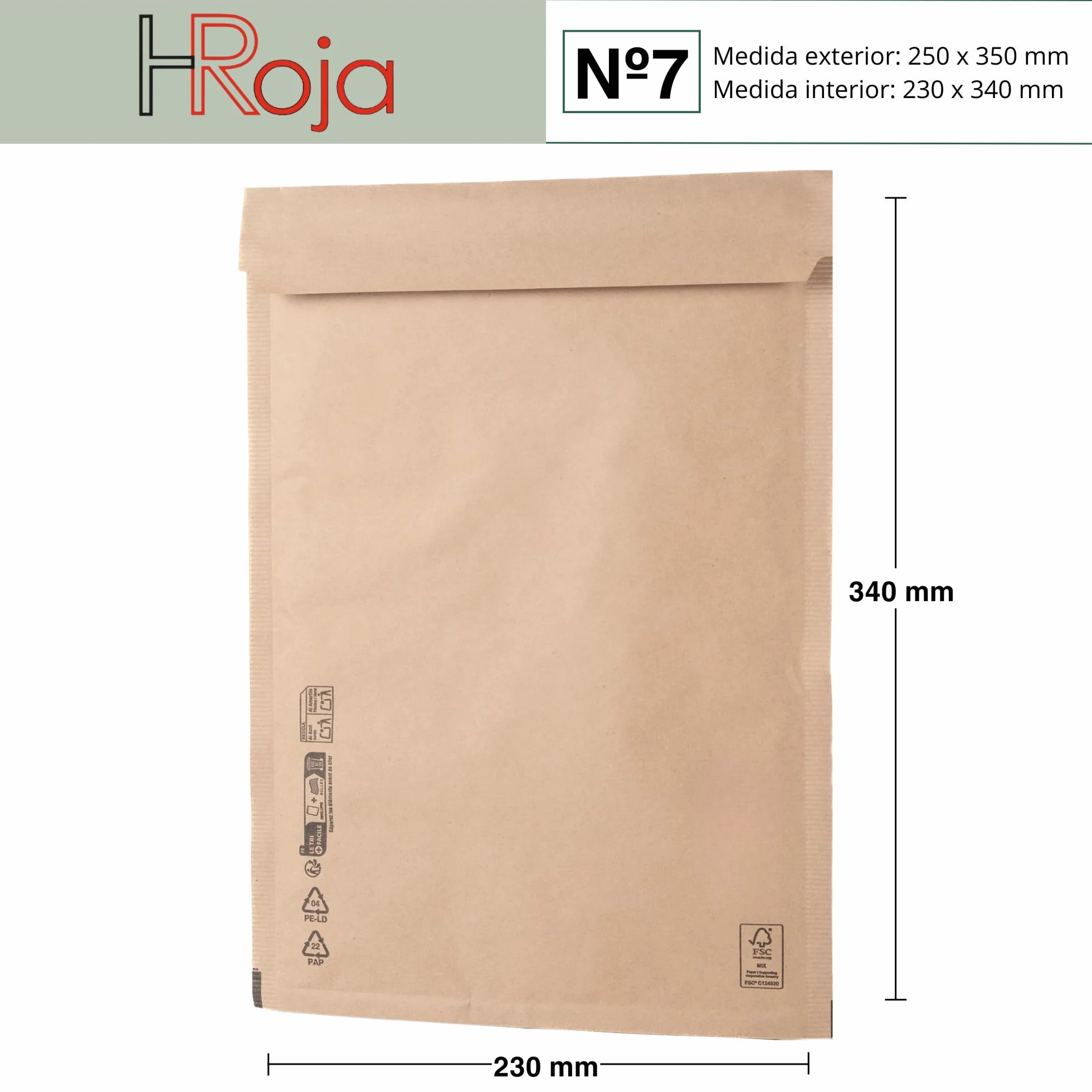 Sobres Acolchados 250 x 350 mm Papel Kraft con Burbuja Interior Antigolpes Autoadhesivo HRoja
