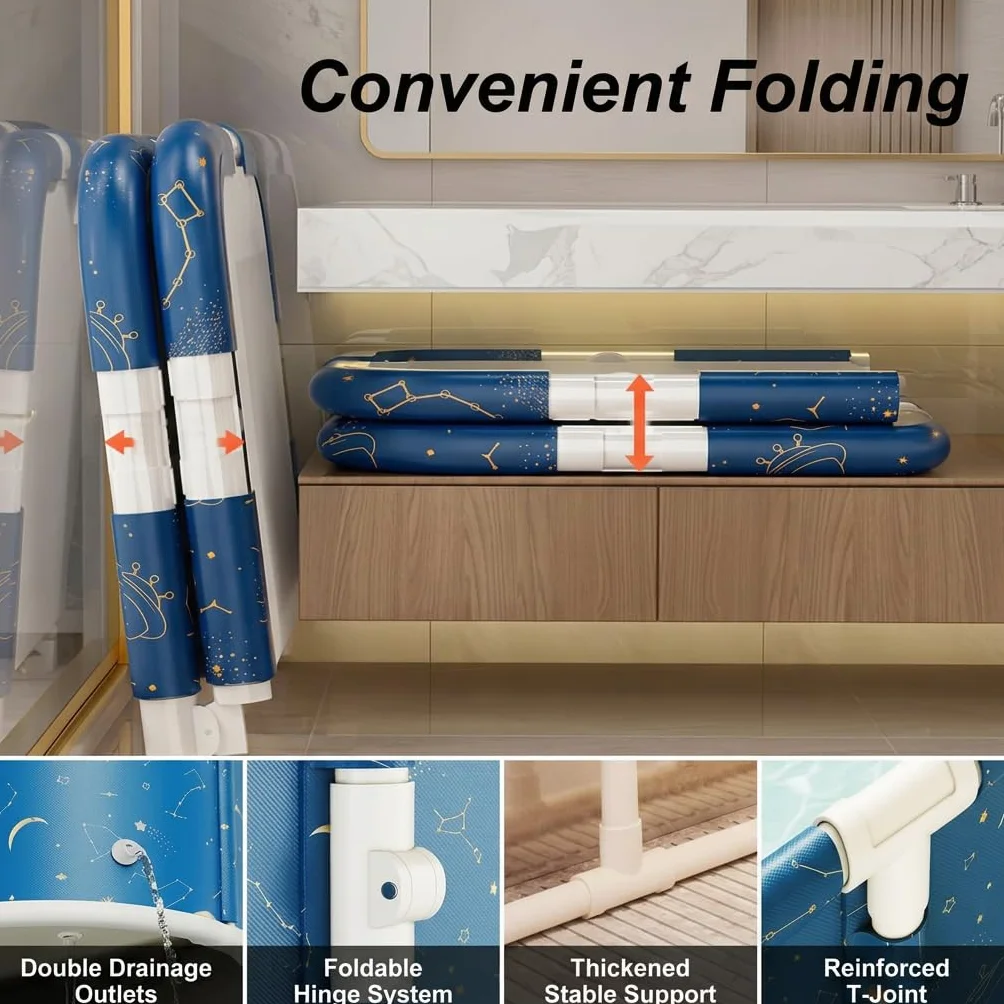 Bañera plegable, 119,9 x 59,9 x 50 cm, bañera portátil compuesta de material de 7 capas, ducha y baño de hielo, portátil, no inflable