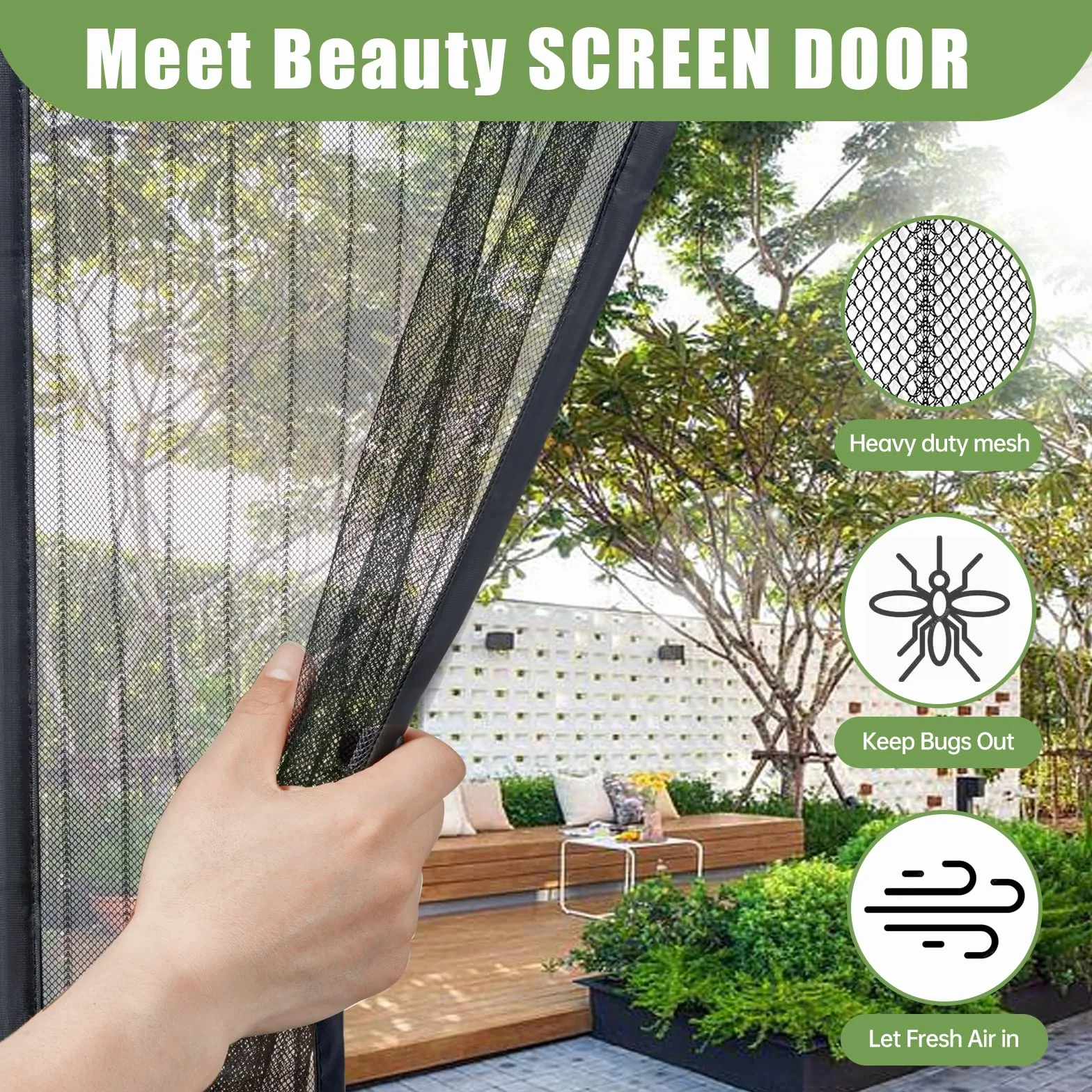 Mosquitera Magnética para Puertas 130 x 210 cm, Cierre Automático, Negro