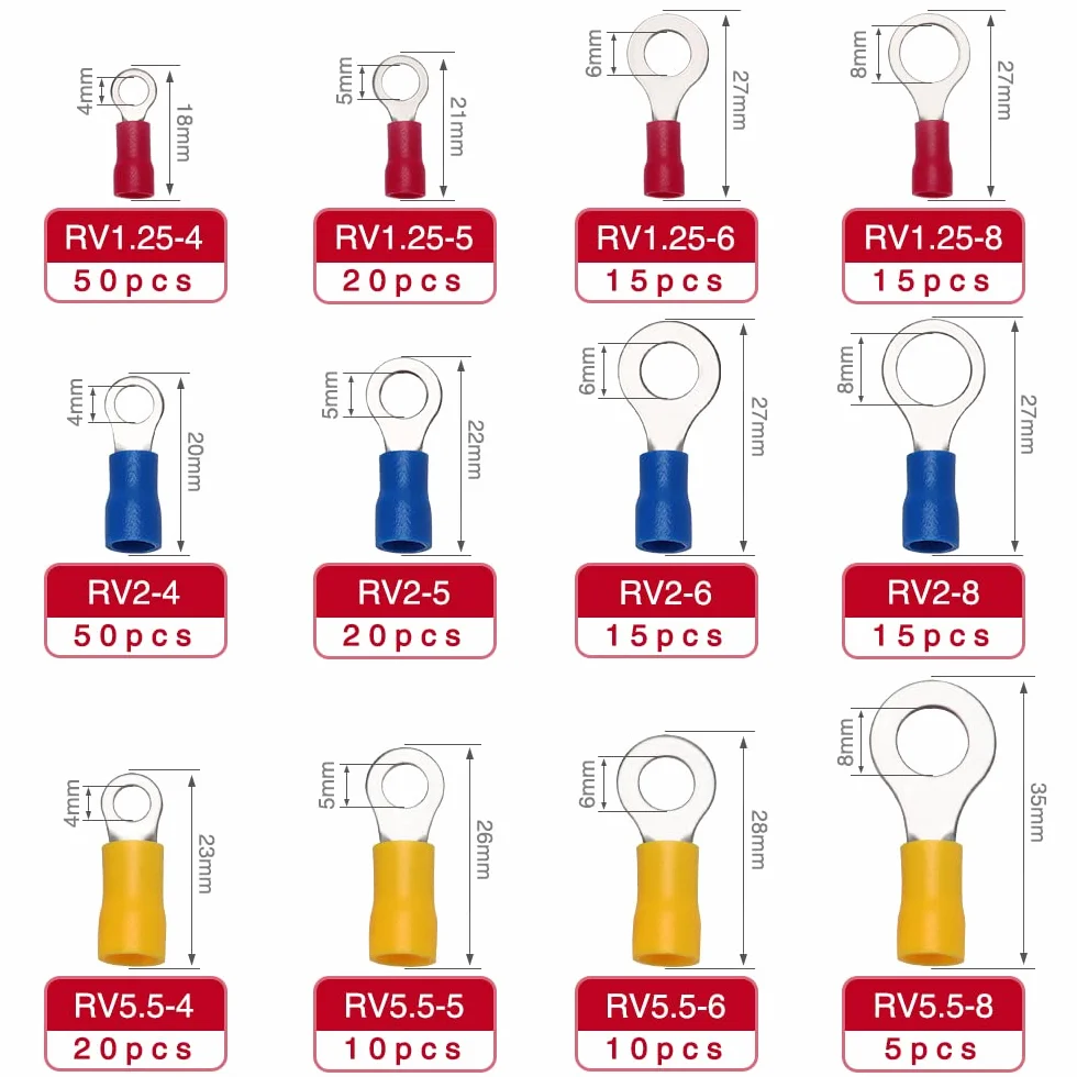 YIXISI 245 Pieza Ring Conectores Eléctricos, Terminales de Crimpado Aislados