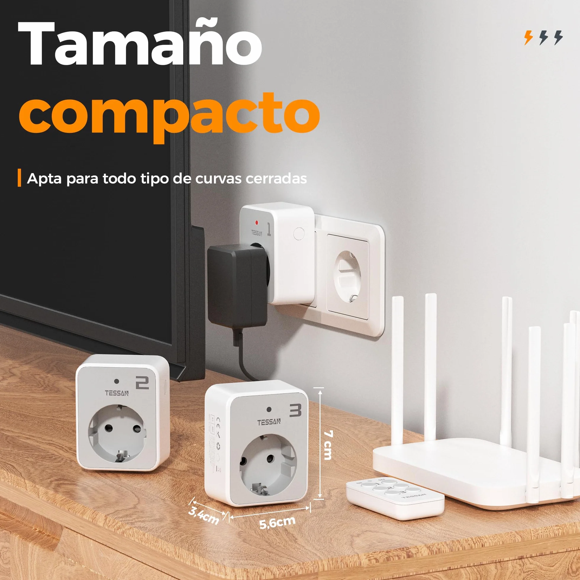 TESSAN Kit de Enchufe con Mando a Distancia | 3 Enchufe Programable con 1 Mando a Distancia, Alcance de 30,5M, para Adornos, Electrodomésticos y Lámparas, 3600 W, Gris