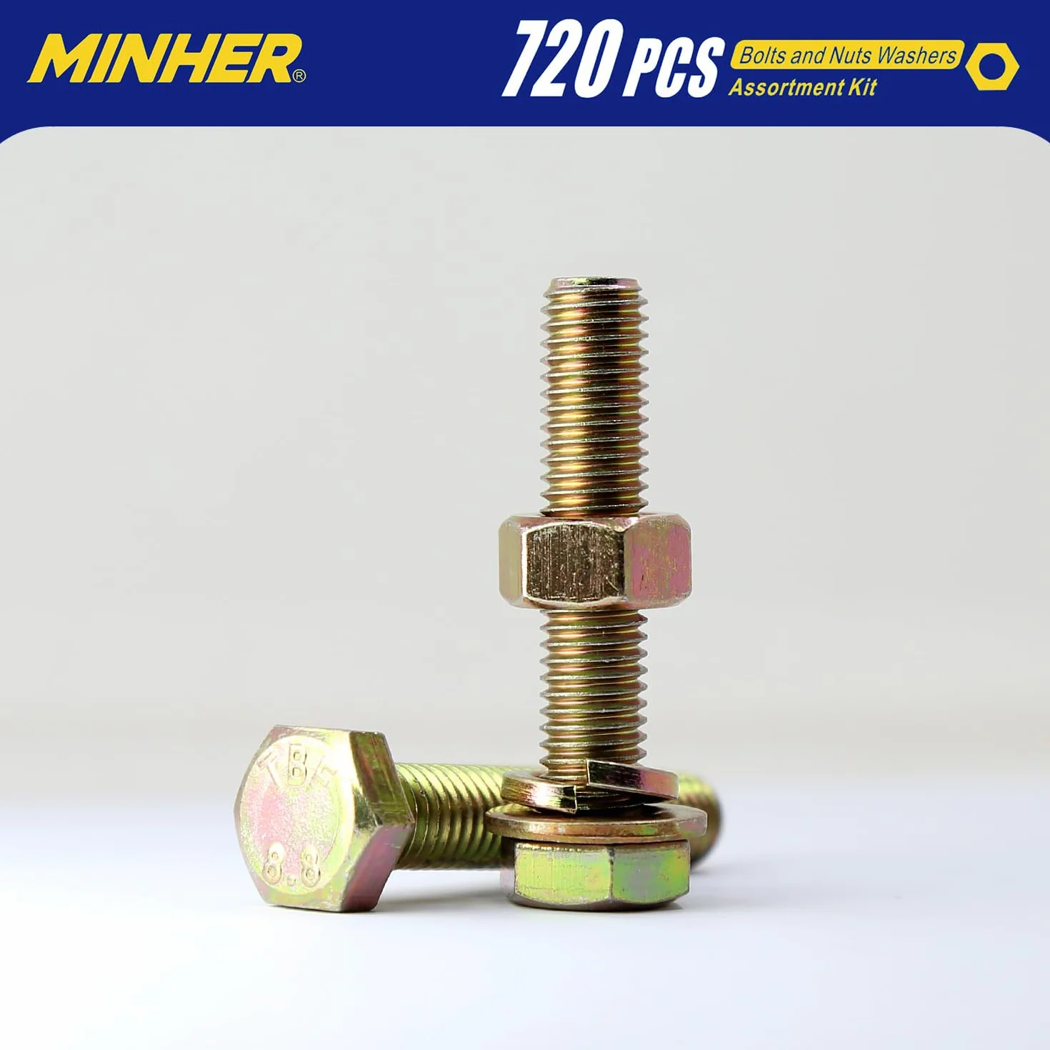 M4 M5 M6 720 Piezas de Tornillos Hexagonales y Juego de Tuercas y Arandelas, Acero Aleado Galvanizado de Grado 8,8