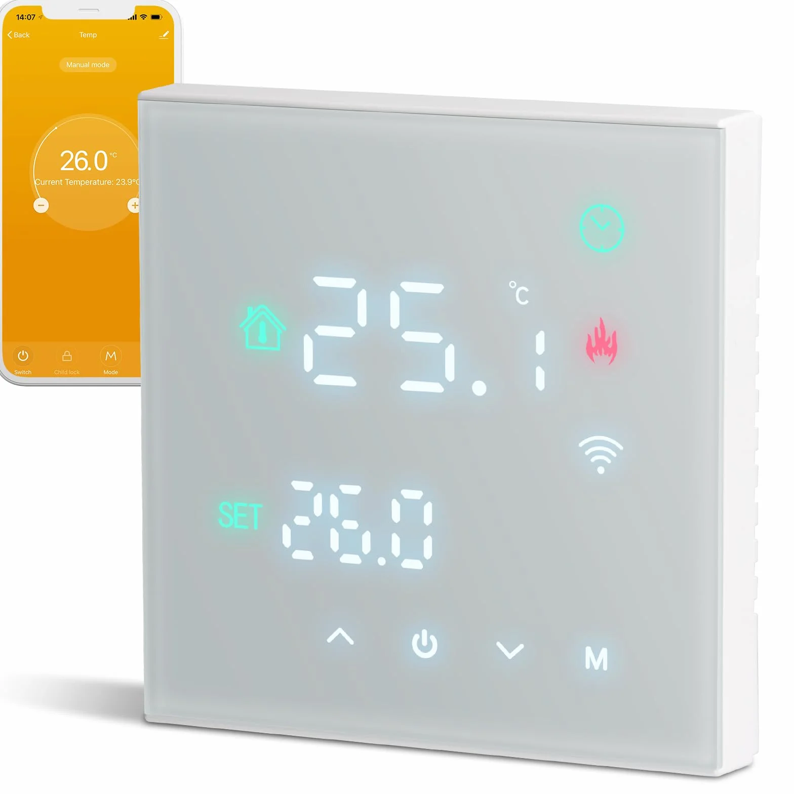 Beok - Termostato WiFi para control de calderas Tuya, termostato inteligente programable, termostatos inalámbricos digitales montados en la pared, pantalla táctil LCD, TGW60W-WIFI-WPB, color blanco
