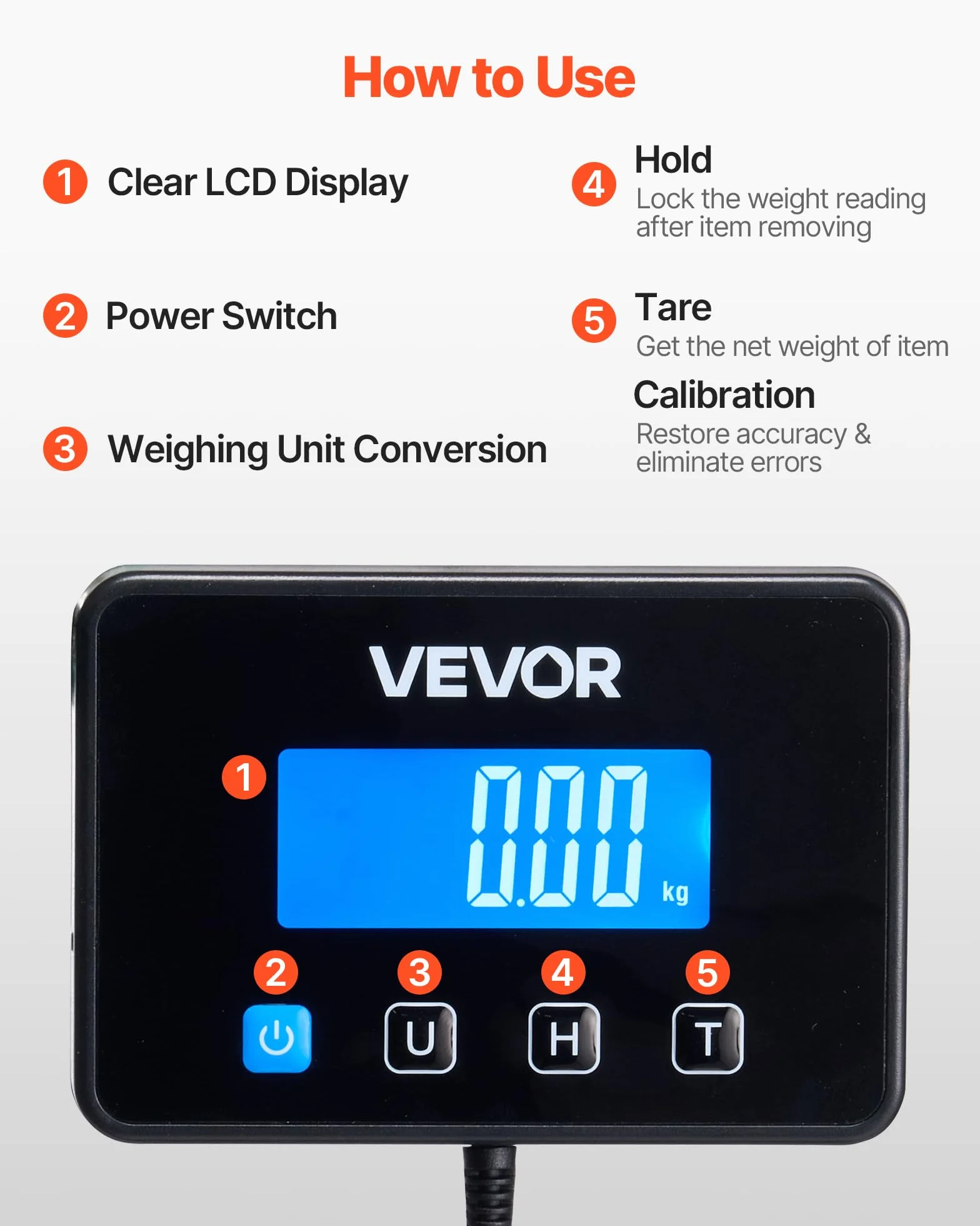 VEVOR Báscula Digital para Paquetes 200 kg Plataforma con Tara Retención Pantalla LCD