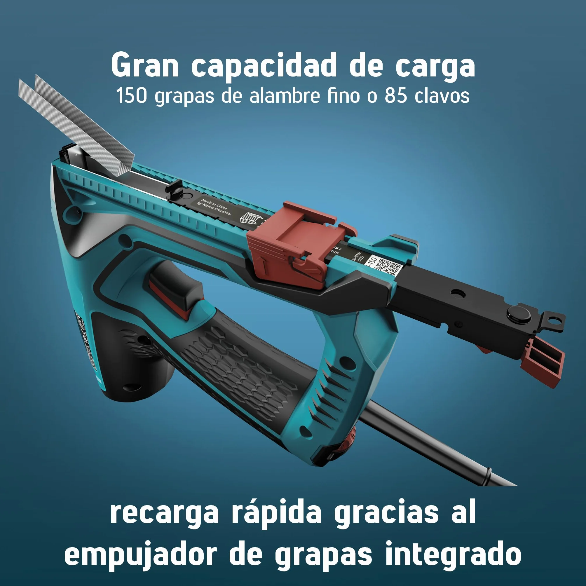NOVUS TOOLS Juego de grapadora eléctrica J-150 con 1800 grapas, grapadora profesional y pistola de clavos con regulación de la fuerza de impacto, tope de distancia y mecanismo de carga inferior